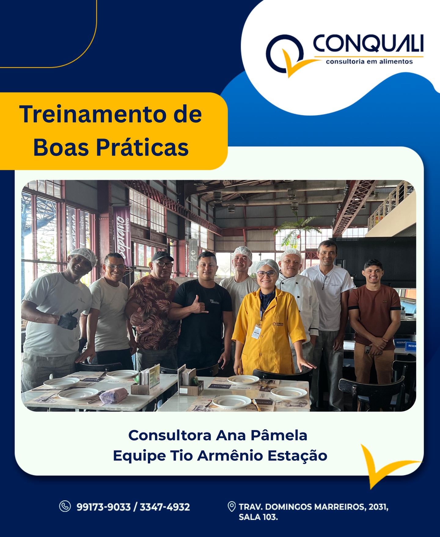 Capacitar equipes é fortalecer a segurança dos alimentos na prática. ✅
A Conquali realizou mais um treinamento de Boas Práticas, desta vez com a equipe do Tio Armênio Estação, conduzido pela consultora Ana Pâmela. Um momento importante para reforçar orientações, alinhar processos e contribuir para uma operação mais segura, organizada e em conformidade. 📋🍽️
Investir em treinamento é investir em qualidade, prevenção e confiança no dia a dia da operação. 💙💛
#Conquali #ConsultoriaEmAlimentos #BoasPráticas #SegurançaDosAlimentos #TreinamentoDeEquipe QualidadeEmAlimentos SegurançaAlimentar SetorAlimentício