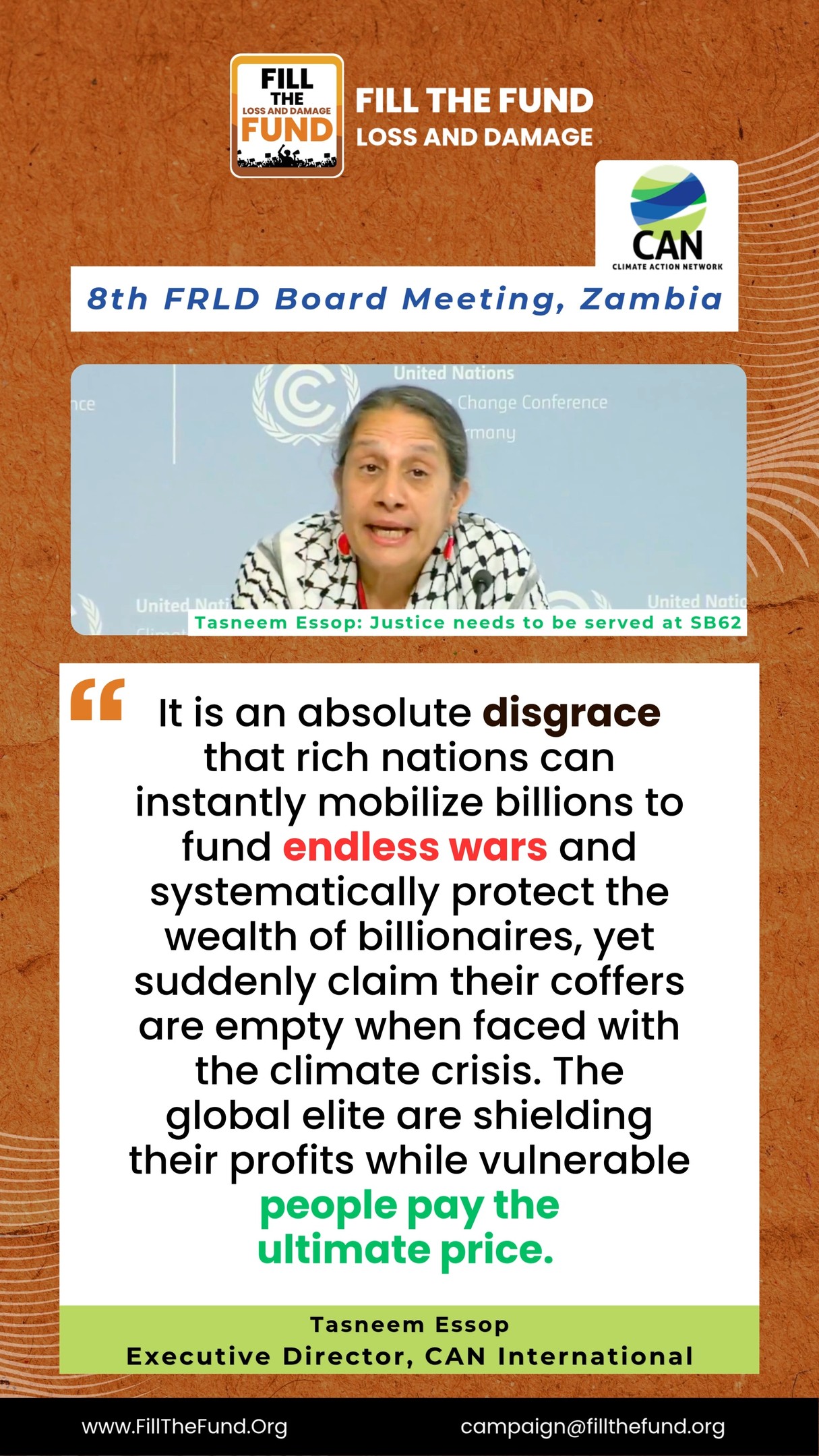 Trillions for war. Scraps for survival. 💣🚫
“The global elite are shielding their profits while vulnerable people pay the ultimate price.” - @tasessop
It is an absolute disgrace that rich nations claim they have no money for the #ClimateCrisis while mobilising billions instantly for billionaires and conflict.
This isn't just an oversight; it’s a betrayal.💸
The Reality Check:
Target: $400 Billion / year by 2035.
Paid in: Only $448.92 Million (0.1%).
We are demanding an ambitious Resource Mobilisation Strategy (RMS) that forces rich polluters to #PayUp.
🔗 Join the movement and read the full demands at FillTheFund.org.
#FillTheFund #PayUp4LossAndDamage #ClimateEmergency #LossAndDamage #MakePollutersPay
@can.international @climateactionnetworksea @ldycoalition @ciel_org @trocaireonline @youngolandd @lossanddamagecollaboration @harjeet11