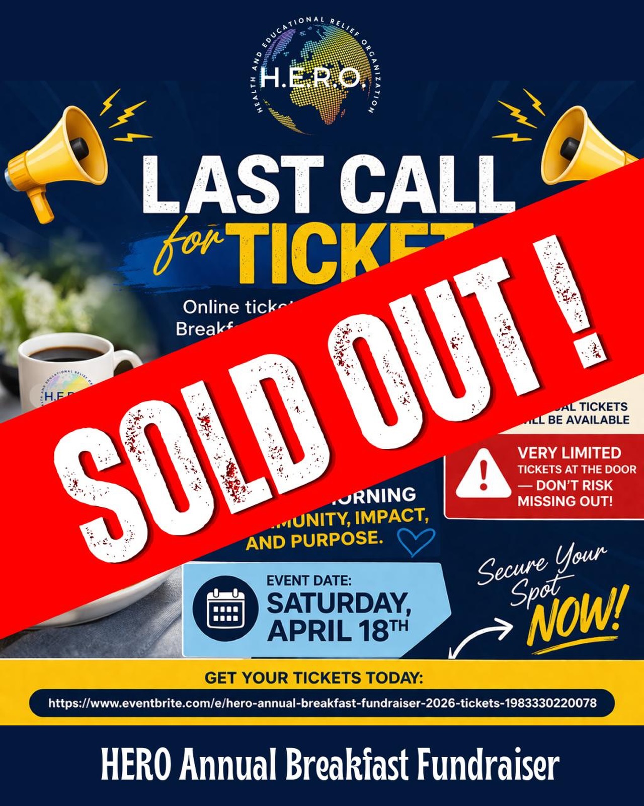 🎉 SOLD OUT! 🎉
We are thrilled to announce that the H.E.R.O. Annual Breakfast Fundraiser on April 18th is officially SOLD OUT!💙
Thank you to our incredible community for your overwhelming support. Because of you, we can continue providing vital healthcare and educational services to underserved communities.
Couldn’t get a ticket? You can still support our mission by making a donation.
Stay tuned for event highlights and future opportunities to get involved!
🌐 www.heroglobal.org
📱 @heroglobalorg
#HEROGlobal #SoldOut #CommunitySupport #MakingADifference #HealthcareForAll EducationMatters