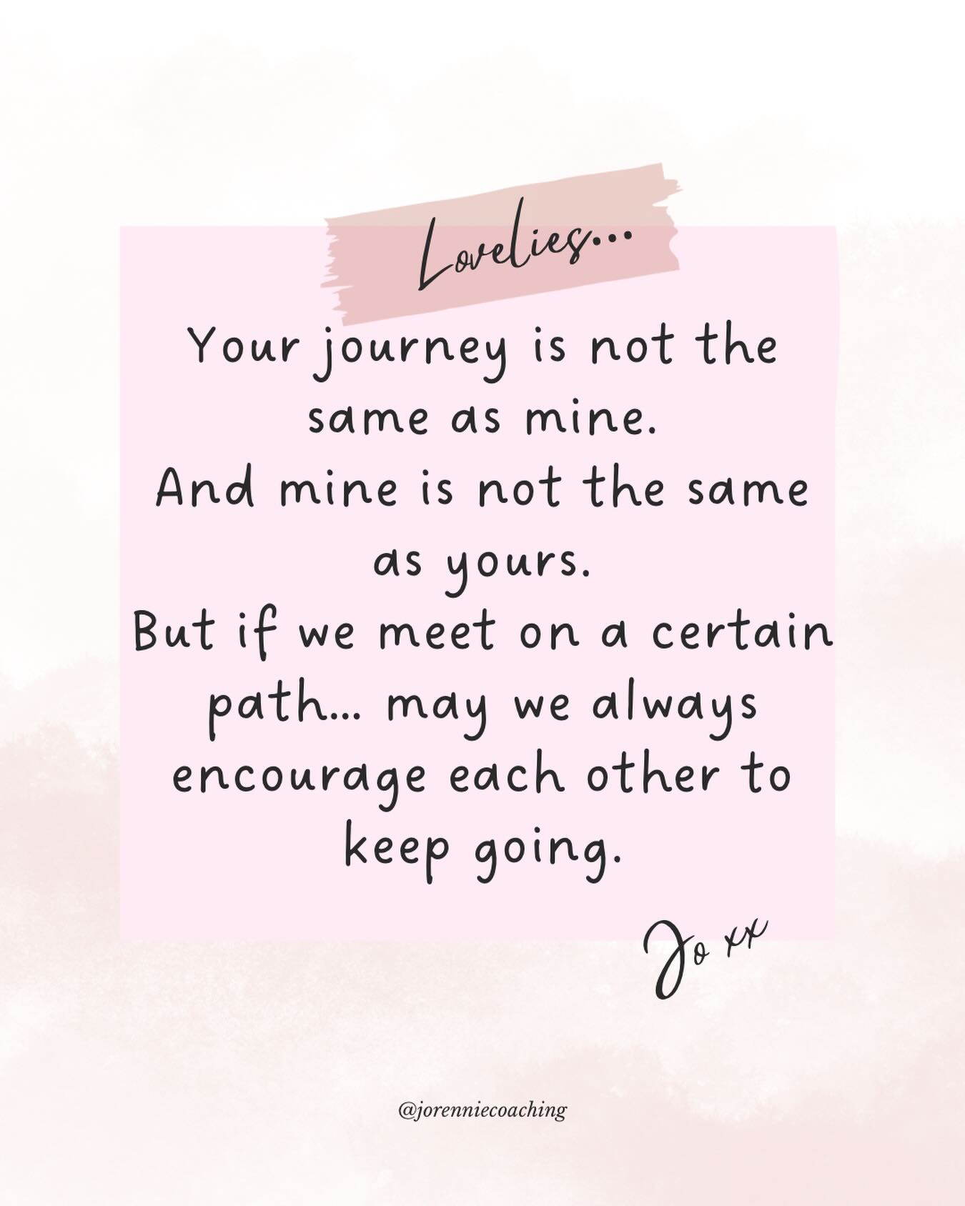 Don’t let your life pass you by while you’re busy watching everyone else’s.
Women you don’t even know…
On social media, on TV, walking past you in the street…
And somehow, without even realising it, you’ve started believing you’re not enough because of them.
You compare your body… your life… your progress…
And suddenly it feels like you’re falling behind in a race you never even chose to run.
But while you’re busy wishing for their life… you’re disconnecting from your own.
From your joy.
Your growth.
Your quiet wins.
Your strength.
Your magic.
And that’s the part that breaks my heart.
Because there is no one else in this world who is you.
Not your story.
Not your journey.
Not your path.
And the truth is…the life you’re craving doesn’t come from becoming more like them.
It comes from coming home to you, and everything else that makes you, you.
I know how easy it is to fall into comparison, I’ve been there too (and I still catch myself sometimes).
But this is the work… gently bringing yourself back.
Again and again.
Back to what you need.
Back to what matters.
Back to who you’re becoming.
So instead of standing on the sidelines of your own life…
What if you chose to meet yourself where you are, and walk your path with more compassion, confidence, and self-trust?
Your journey is not the same as mine.
And mine is not the same as yours.
But if we meet on a certain path… may we always encourage each other to keep going.
If this is something you know you’d like some help with, I’d love to support you. I offer different ways to work with me including self paced, group and 1:1 programs, so you can choose the most suitable pathway and level of support that feels right for you 🩷 simply pop me a message if you’d like to have a chat.
Sending you so much love,
Jo xx