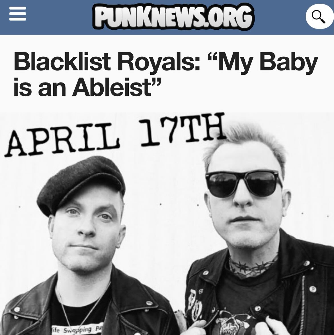 Go to @punknews to check out the new song by @blacklistroyals that is on their release out today on @bttglabel and is available at @vinyl.threat in @thepunkrockmuseum and online! @blacklistroyals will be at the museum all weekend! Tonight performing at @threestarpunkbar with @jaret2113 and on Sunday doing a book event with @hownice212 and others ! https://www.punknews.org/article/88034/media-blacklist-royals-my-baby-is-an-ableist