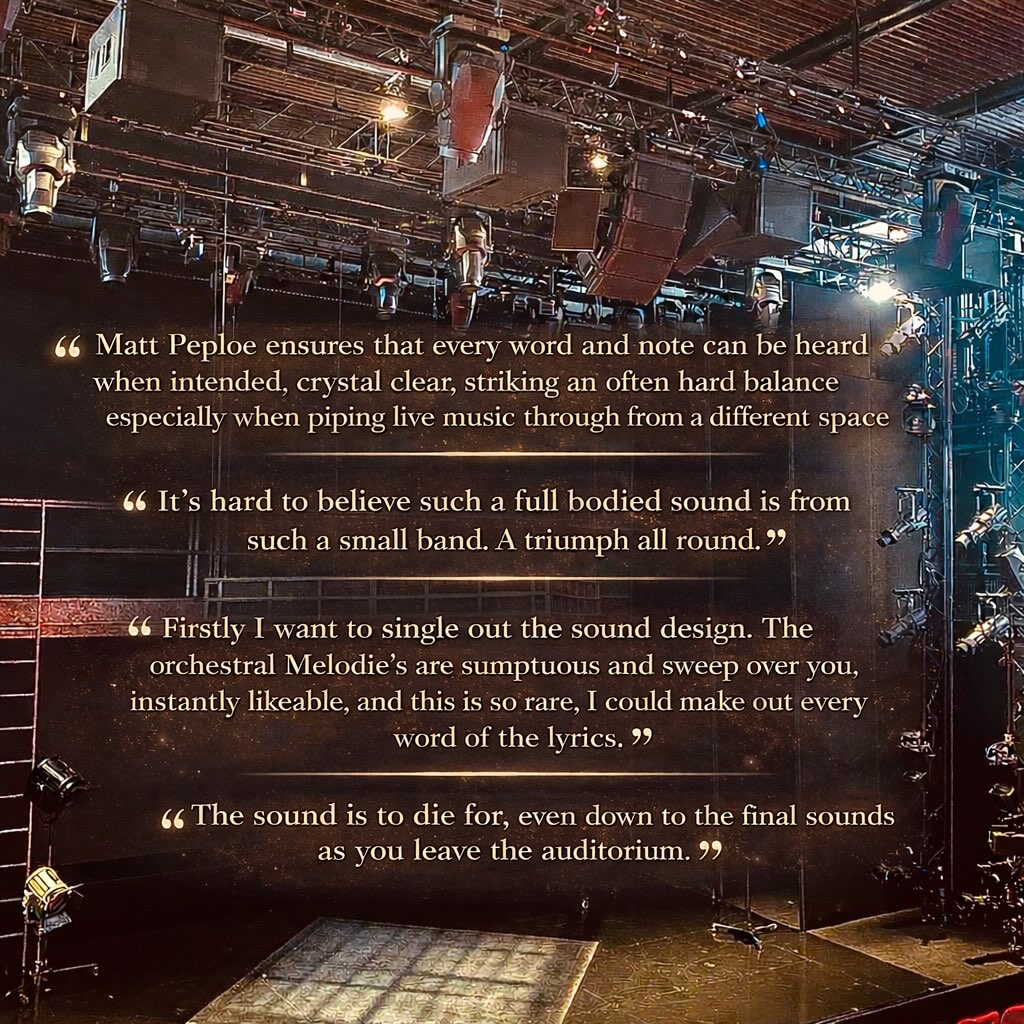 Some amazing comments for Kiss of the Spiderwoman. Huge thanks to my team and @dbaudiotechnik for helping get CCL into the curve. Its transparency and control allowed us to deliver a crystal clear design within a very short production time.
The Times *****
The Stage *****
Musical Theatre Review *****
@curve_leicester @nikolaifostertheatre @ewanmunrosound @sarahetravis @dan.glover.music #sounddesigner #sounddesign
@agentkathryn_