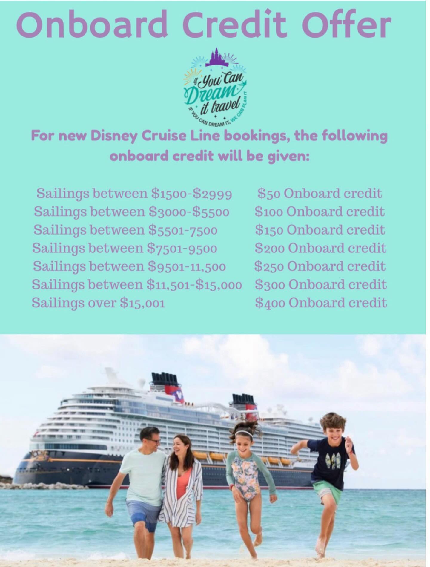 STOP SCROLLING if a Disney Cruise is on your bucket list 👀🚢✨
What if I told you…
you could sail away on a ✨magical Disney Cruise✨
AND get FREE onboard credit 💸
Compliments of If You Can Dream It Travel 💜✨
👉 Spa day?
👉 Drinks on deck?
👉 Souvenirs for the kids?
👉 Palo dinner date night? YES PLEASE.
But here’s the catch… ⏳
This offer is only available for bookings made through April 30.
Drop a 🚢 in the comments or message “CRUISE” and I’ll send you the details before this disappears!
#DisneyCruise #FamilyTravel #BucketListTrip #TravelDeals #IfYouCanDreamItTravel