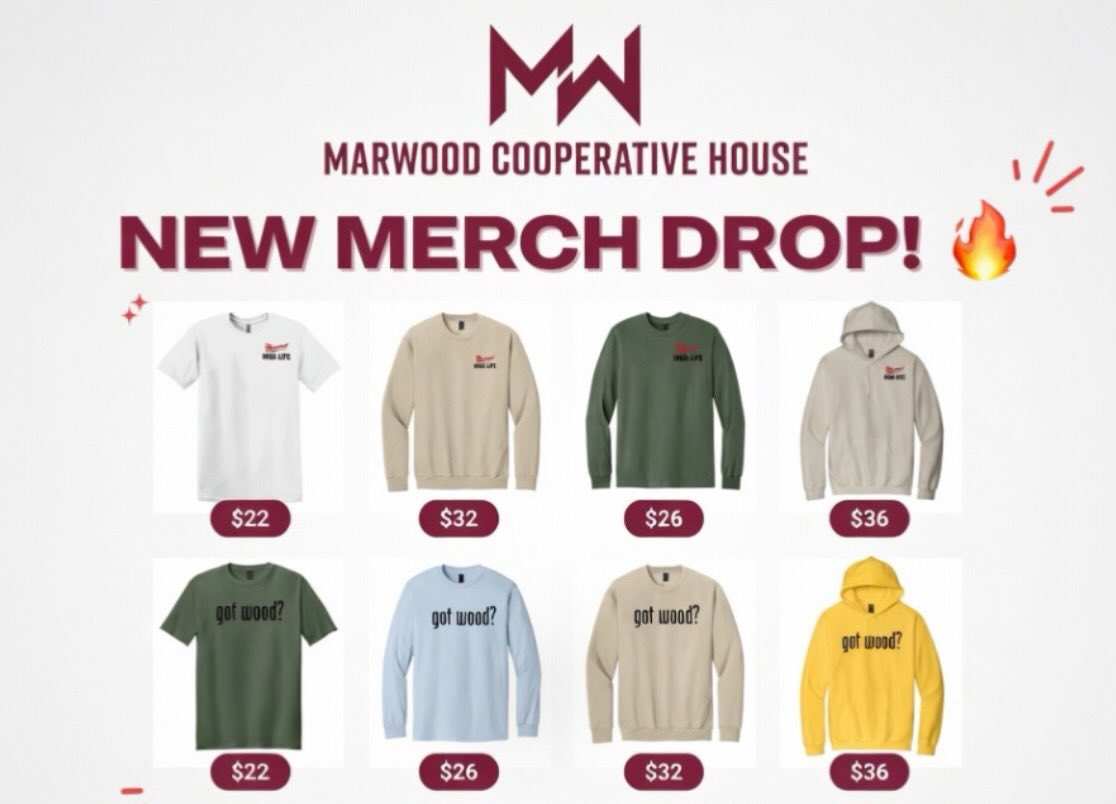 🚨 MERCH LINK 🚨 https://shop.frecklesgraphics.com/marwood_cooperative_2026/shop/home.
-
-
*Marwood High Life shirt design
*Got wood?
*Marwood est. 1936 & logo
*Camo shirt
*Crest + House design
*Polos + Quarter Zips
*Shorts
*Hats + Coffee mugs
*Regular and Customizable Comp Glasses