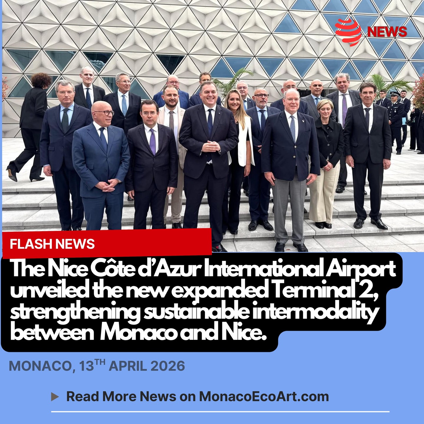 @mo.eco_art MonacoEcoArt.com #flash #news #nice #international #airport #action #Monaco #Montecarlo ✈️🇲🇨🇫🇷 On the 13th April 2026, the new expansion of Termina 2 at Nice Cote d’Azur international Airport was officially unveiled in the presence of an official delegation of authorities including H.S.H. Prince Albert II of Monaco, and Éric Ciotti, the new mayor of Nice: it increases total capacity from 14 million to 18 million #passengers passengers annually to meet the needs of France's second airport and main #hub for Monaco, while providing 36 new check-in desks, a new baggage system, and six new boarding gates connected via jet bridges to reduce reliance on shuttle buses without additional #land take, thus reducig the #ecological #footprint 🛫♻️ Nice Airport was recently awarded the EcoVadis Gold Medal for its environmental and social progress, pursuing to achieve zero #greenhouse gas emissions, without compensation, by 2030, reducing its #emissions by 90% as of 2025 🌐✅ The Nice Airport Energy management plan includes removing all gas boilers, installing photovoltaic panels, and electrifying 80% of service vehicles in order to making its own contribution to global emission reductions 👑🏰 The Sovereign Prince’s attendace wanted to underline close ties and collaboration between the airport and the Principality regarding infrastructure and sustainability 📸 © Aéroport Nice Côte d’Azur - Layout and Contents by: © MonacoEcoArt