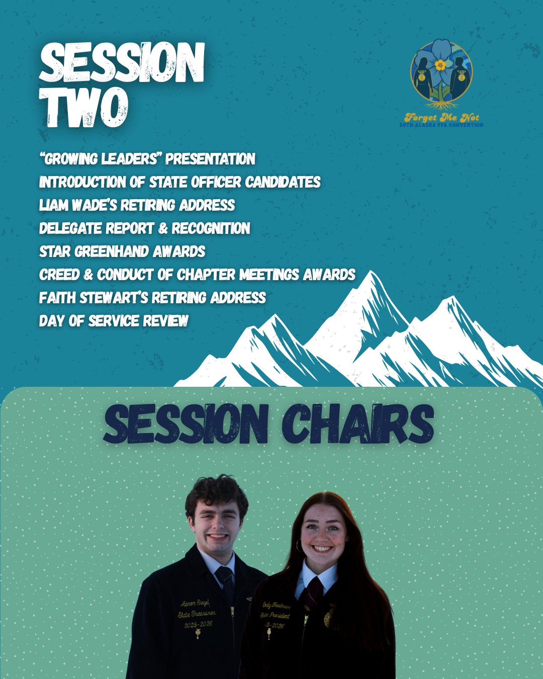 Join us in Session Two!
Pre-Session at 6:00 PM
Session Starts at 6:30 PM
Not able to be in person? Join us Live on YouTube at "Alaska FFA Association"