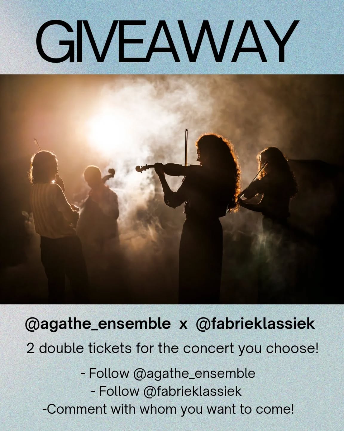 ☀️GOOD NEWS☀️
We are doing a giveaway of tickets for the concerts we have ahead together with @fabrieklassiek !
If you participate, you can win one of the two double tickets for any of the concerts we have programmed within this series🍂
It is very easy to participate, you only have to:
1. Follow us @agathe_ensemble
2. Follow @fabrieklassiek
3. Comment in this post with whom you want to come to our concert!
Looking forward to seeing you very soon ❤️🌻🎻
