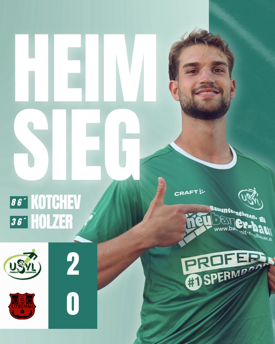 HEIMSIEG 💚🤍
Endlich wieder drei Punkte! 💪🔥
Wir gewinnen zuhause gegen den USC Litschau mit 2:0.
Es war die erwartet kampfbetonte Partie gegen einen Gegner aus dem Tabellenkeller, der es uns alles andere als leicht gemacht hat.
In der ersten Halbzeit gehen wir durch einen Elfmeter in Führung, ehe wir in der Schlussphase den Sack endgültig zumachen.
Torschützen:
⚽ Holzer (Elfmeter)
⚽ Kotchev
👉 Unsere U23 muss sich mit einem Unentschieden zufriedengeben und gibt erstmals in dieser Saison Punkte ab.
Wichtig ist: Wir schreiben wieder voll an! 💪
Jetzt gilt der volle Fokus der nächsten Woche –
der nächste harte Gegner wartet bereits. 🔥
#forzausvl #heimsieg #loiserjungs #wirfürlangenlois #gemmadeloiser