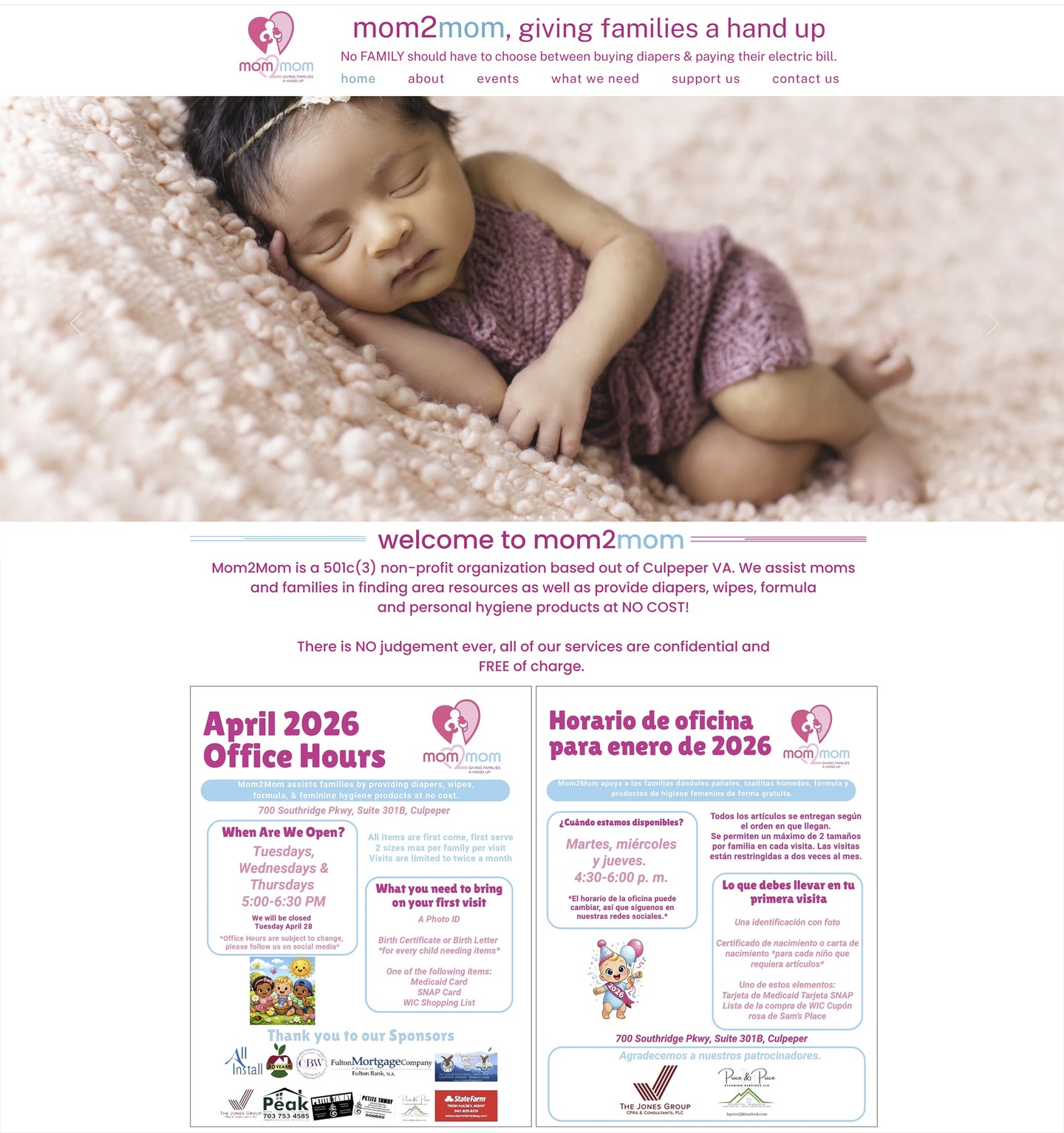 Client Spotlight: Mom2Mom VA
We’re honored to spotlight one of our incredible clients, Mom2Mom VA — a nonprofit making a powerful impact for families across Virginia.
Founded in Culpeper, Mom2Mom is dedicated to supporting moms and families by providing essential items like diapers, wipes, formula, and hygiene products — completely free of charge. Their mission is simple but powerful: no family should have to choose between buying diapers and paying their electric bill.
Beyond essentials, Mom2Mom connects families with vital community resources, helping parents build stability and a stronger future for their children.
Since launching in 2020, their impact has continued to grow — supporting hundreds of families and distributing tens of thousands of diapers to those in need.
At Petite Taway, we’re proud to have designed the website and support moving forward this organization who are truly changing lives and strengthening communities.
Learn more or support their mission:
https://www.mom2momva.org/
#ClientSpotlight #PetiteTaway #Mom2MomVA #CommunityImpact #NonprofitSupport #SmallBusinessLove #WomenSupportingWomen #FamiliesFirst