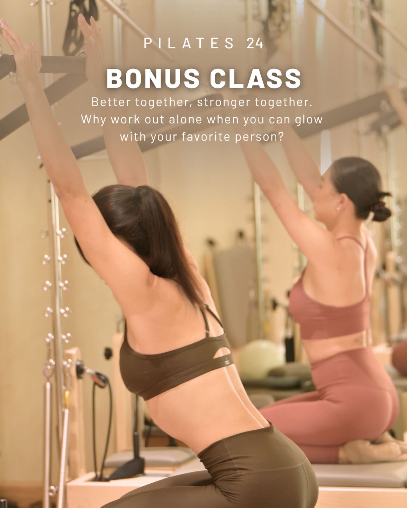Better together, stronger together.
👯♀️ Why work out alone when you can
glow with your favorite person?
.
.
Exclusive for our Pilates 24 members:
Invite a friend to join a Duo Course
and you’ll both receive a ‘Bonus Class’
Double the Motivation:
Stay on track with your bestie.
Extra Sessions:
More classes, more progress.
Perfect Results:
Get fit and firm as a pair.
.
.
.
👉 Invite your bestie & claim your bonus. LINE: @pilates24
.
.
#Pilates24 #PilatesDuo #ReferralProgram #WorkoutWithFriends #BestieGoals