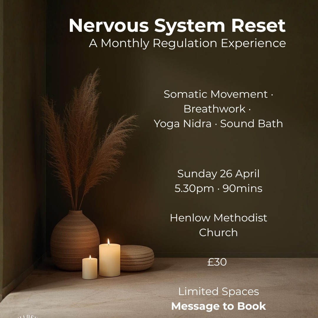 💜 Bookings are now open – April Nervous System Reset
If you’ve been before, you already know… this isn’t just a class — it’s a space to slow down, regulate, and bring your nervous system down a notch.
And if you haven’t — this is your invitation.
This 90-minute small group session is designed to gently guide your body out of stress mode and into a place of steadiness.
✨ What to expect:
• Gentle somatic movement to release stored tension
• Breathwork to regulate the nervous system
• Deep Yoga Nidra for rest and integration
• Immersive sound healing with Tibetan bowls
✨ Details:
🕰️ Sunday 26th April, 5:30pm
📍 Henlow Methodist Church
💷 £30
👥 Limited to 10 spaces
Intentionally small, so the space stays calm and unhurried.
💌 Message to book or ask any questions
#henlow #henlowvillage