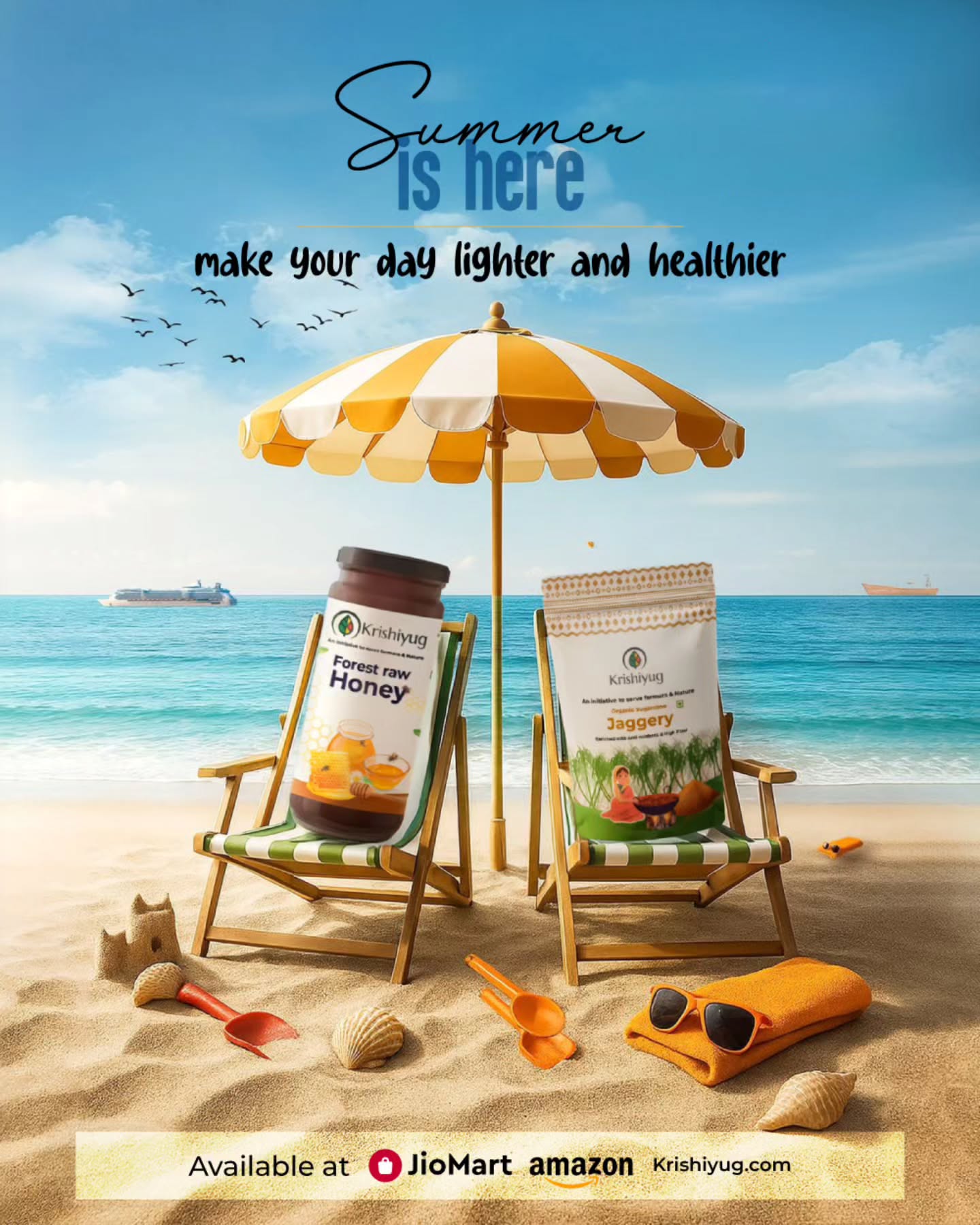 Summer is here… keep it light, keep it right ☀️🌴
Cool down your days with the natural sweetness of Krishiyug Forest Raw Honey and the wholesome goodness of Jaggery — pure, refreshing and full of nutrition 💚
Because summer feels better when your choices are cleaner and healthier.
Available now on JioMart, Amazon & Krishiyug.com 🛒
#Krishiyug #SummerIsHere #HealthySummer #NaturalSweetness #RawHoney JaggeryGoodness EatCleanIndia HealthyChoices StayLightStayHealthy OrganicLiving NaturalNutrition 🌾🍯