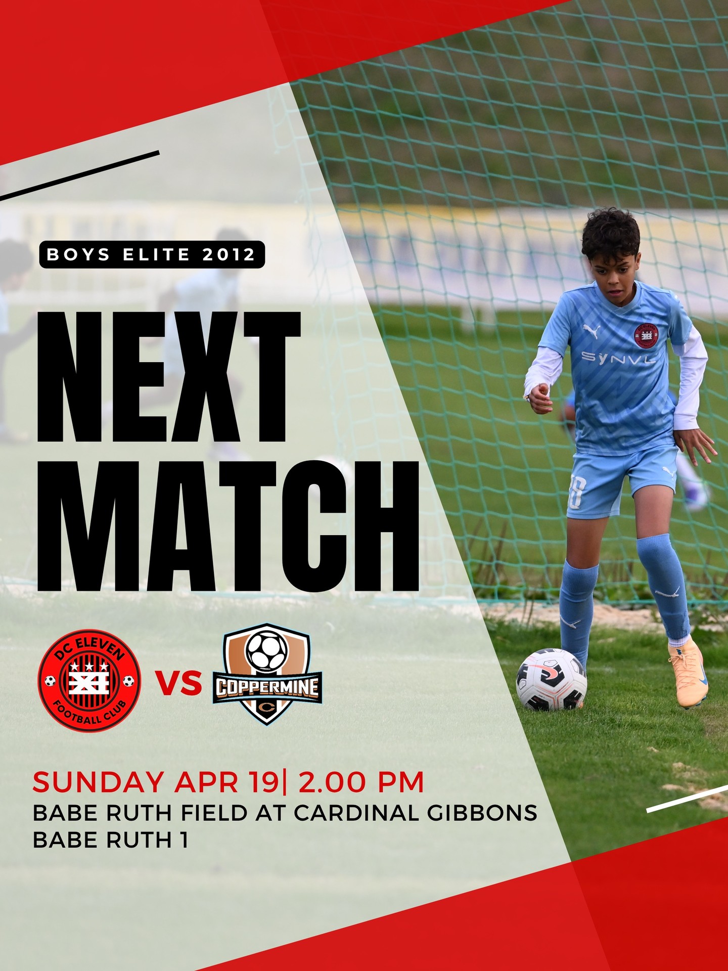 💥Game alert for Sunday! ⚽️ Join DCXI Academy on:
ㅤ
🗓 Apr 19, 2026
🆚Coppermine Soccer Club
🕐2:00 PM
📍Babe Ruth Field at Cardinal Gibbons (Baltimore) - Babe Ruth 1
ㅤ
See you there!
ㅤ
If you want your player to be featured on this account, please DM us a pic!
ㅤ
Unleash your potential, become a master of the ball! Register with the link in bio.
.
.
.
.
.
#DCXIAcademy #DMVsoccer #GameSchedule #EDPSoccer #YouthSoccer