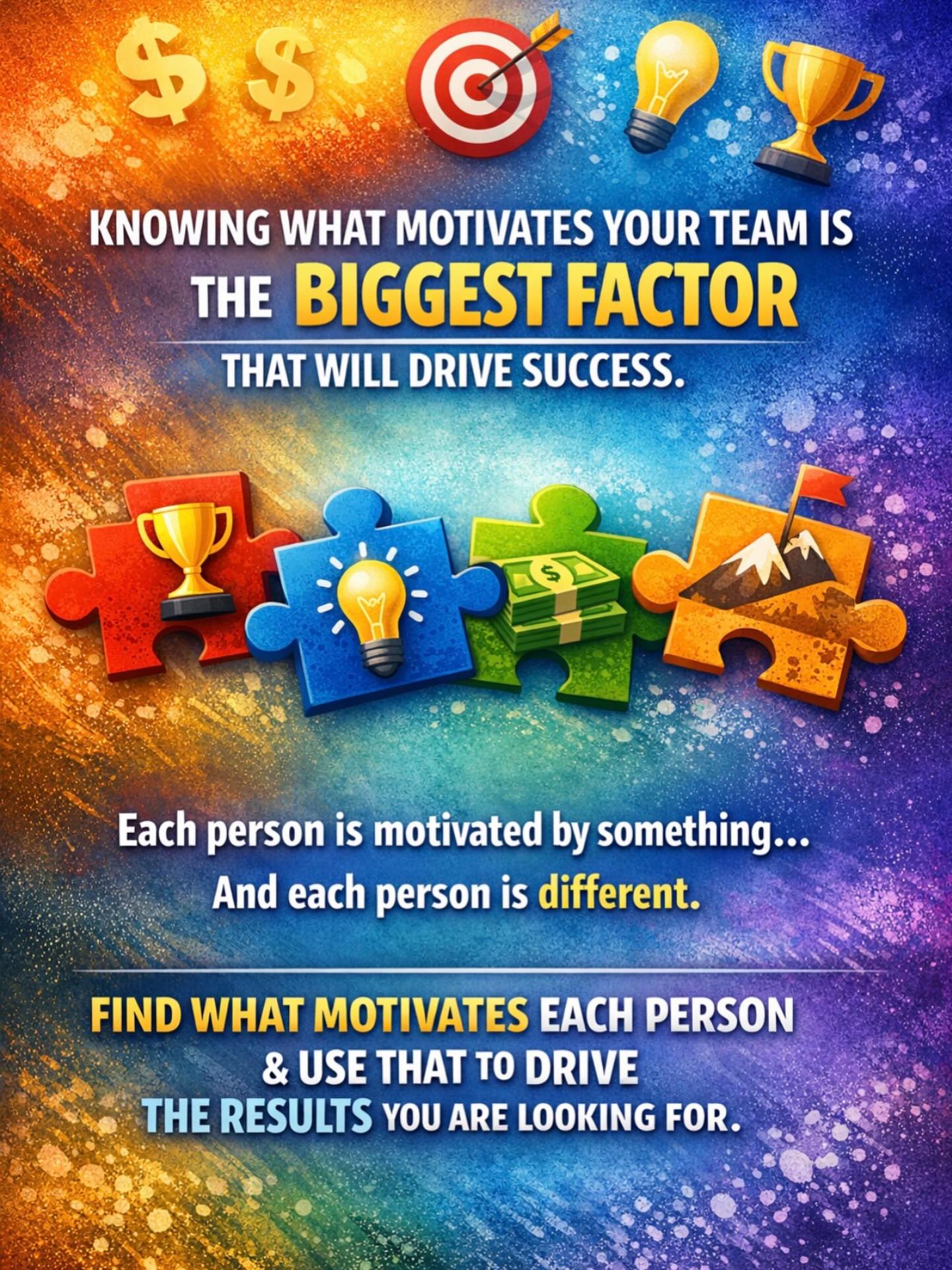 Knowing what motivates your team is the biggest catalyst for success. Every person is driven by something different. Some are fueled by achievement, some by purpose, some by recognition, and some by growth. When you take the time to understand what lights a fire in each person, you unlock a level of performance you cannot get any other way.
Find what motivates each person and use it to guide the results you are working toward. That is how you build a team that moves with clarity, energy, and ownership.