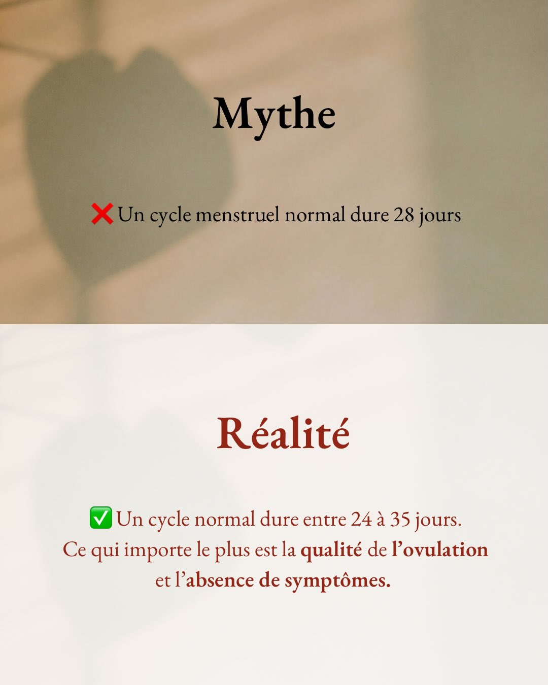 On t’a appris à 👇
Normaliser des choses qui ne devraient pas l’être.
Des douleurs, des cycles irréguliers, une fatigue qu’on minimise, des analyses “dans les normes”…
👋 Et pourtant, ton corps continue de parler.
Parce que non, tout ça n’est pas “dans ta tête”.
Et non, “normal” ne veut pas dire équilibré.
Si tu veux aller plus loin et comprendre comment apaiser tes symptômes et retrouver :
Énergie • Cycles Apaisés • Confiance en toi
👉 Ecris « BILAN » pour faire le point sur ta situation et comprendre comment avancer 🫶
Cycle
SOPK
Endométriose
Fatigue chronique
Équilibre hormonal
Santé féminine
Cycle menstruel