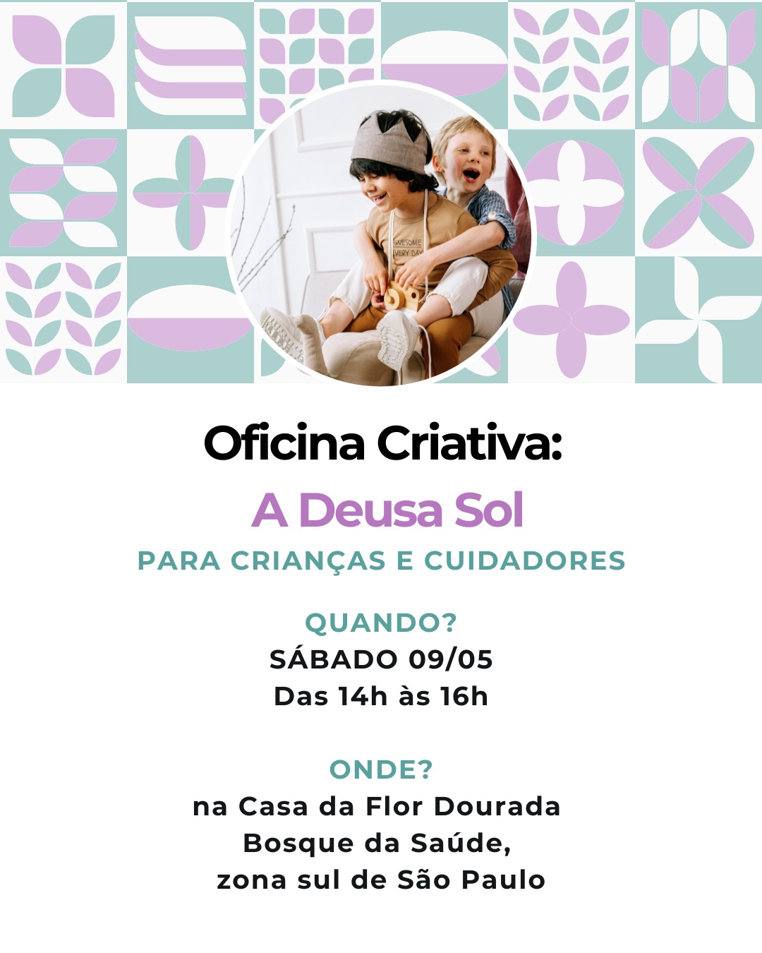 Em Maio teremos duas experiências sensíveis, criativas, com vivência musical e expressão artística, pensadas para diferentes fases da vida. 🌷 Venha experimentar um pouquinho do nosso Programa de Redução de Telas para Crianças e Adolescentes. 🎨🎼
Hoje apresentamos a oficina criativa:
A DEUSA SOL🌞
Para crianças de até 11 anos e seus cuidadores.
Dia 9 de maio, sábado
🕒 Das 14h às 16h
na Casa da Flor Dourada:
Rua Manoel Coelho da Silva, 41 - Bosque da Saúde, SP.
Contribuição por criança: R$ 60,00
Valor para irmãos: R$ 40,00 (cada)
Com materiais inclusos.
Temos também vagas sociais, entre em contato para se inscrever.
A proposta integra Musicoterapia e Arteterapia e visa estimular a conexão entre crianças e cuidadores, vivenciar o lúdico e a criatividade e refletir sobre o resgate da autenticidade e da presença através do fazer artístico e do brincar.
Se inscreva pelo whats:
(11) 97543 7809
Saiba mais no blog no nosso site, o link também está na bio.
https://www.terapiasparareducaodetelas.com/post/em-maio-tem-oficina-criativa-para-crian%C3%A7as-e-cuidadores