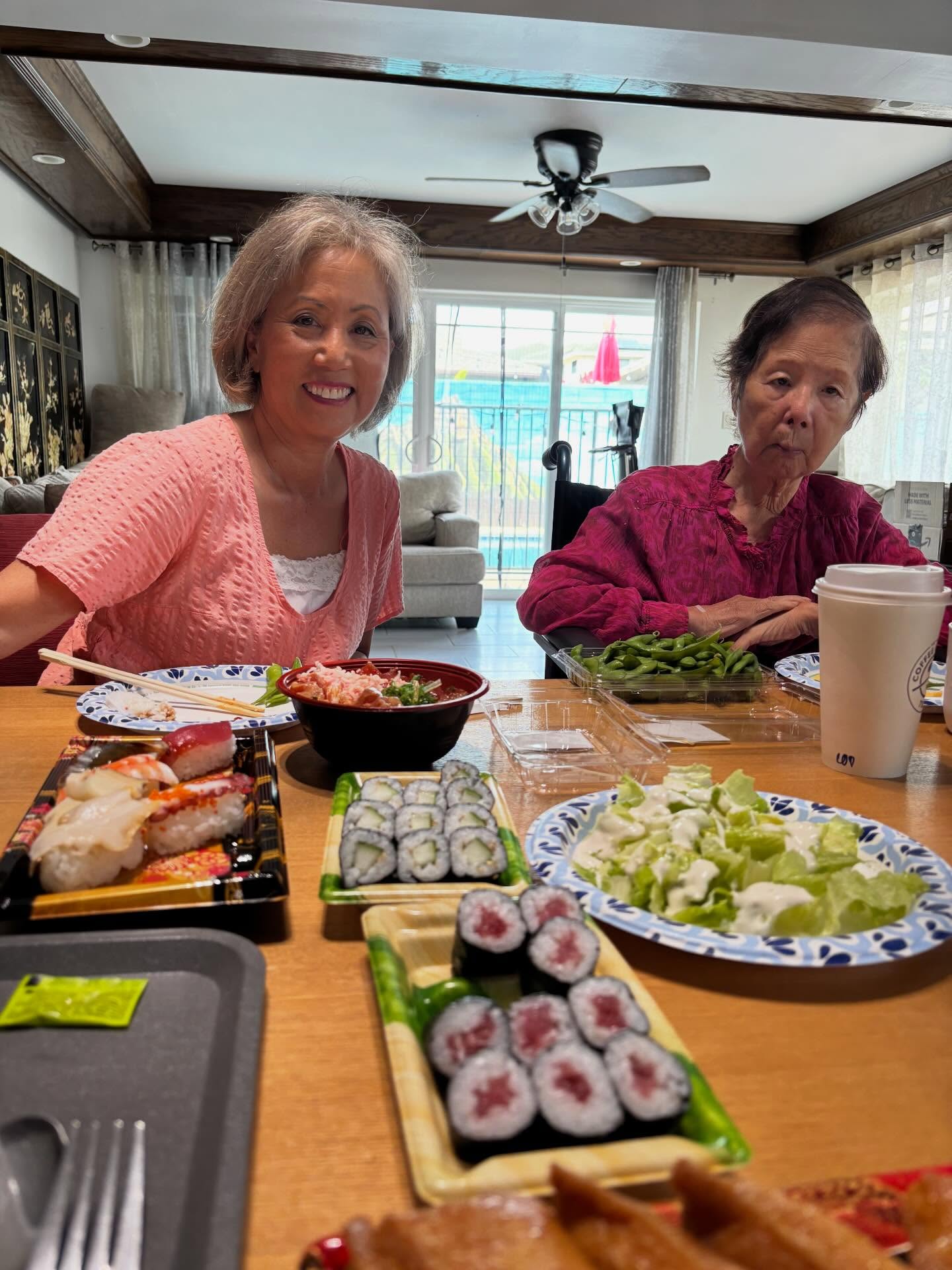 Went to visit my parents at their new living situation. They are now at an ARCH (Adult Residential Care Home) near Honolulu airport. They are really being taken care of kindly by this family who operates it. Mom has not fallen once since moving into this place, and dad seems a lot more relaxed. I do see her declining, however, as dementia continues to rob her cognition.
When she was in her 70s, Mother learned to paint. I went back to their prior senior living place in Waikiki to retrieve some of her pieces today, like the two shown here.
As I was leaving with a pile of her paintings on a cart, one worker stopped and admired one particular piece so much that I decided to just give it to her. She was beside herself with excitement and so grateful to be given such a beautiful painting.
My sisters and I decided that it would be far better for my mom‘s artwork to be appreciated by someone rather than of collecting dust in storage.
