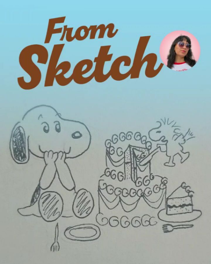 During a coffee date, David and I had a sketch session where I ended up doodling these lil Snoopy & Woodstock designs! I didn't think much of them, but David had a vision and took them further in Adobe Illustrator! 🎂💫