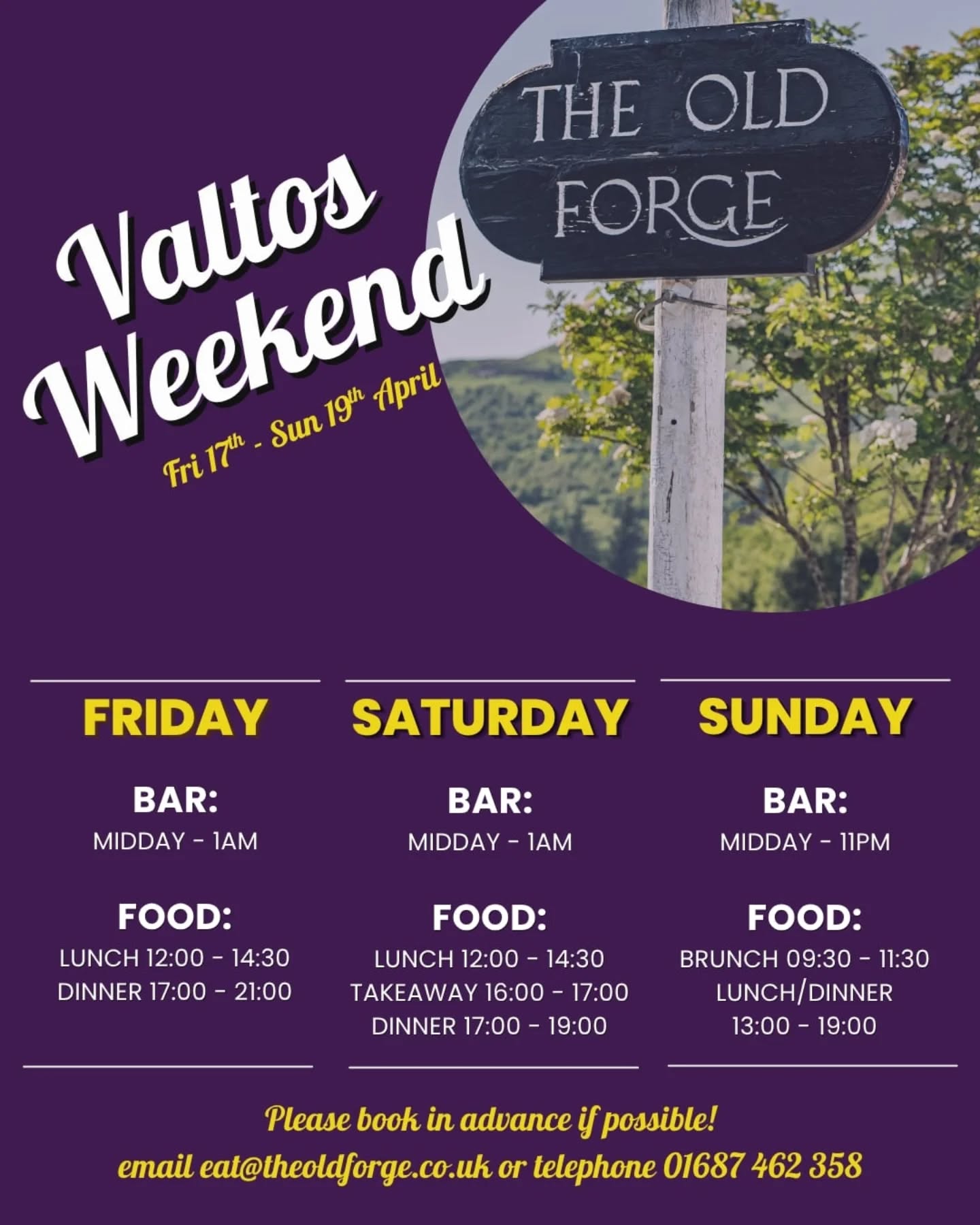 We are all VERY excited that @valtosband returns to Knoydart this weekend - here are our opening & food times along with Saturday's takeaway menu.