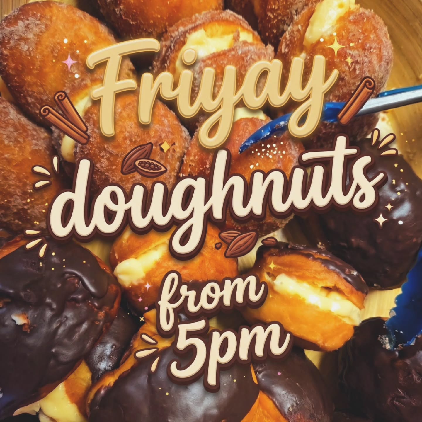 tonight we have Mango and white chocolate glaze and cinnamon sugar both filled with delicious vanilla custard 🤤