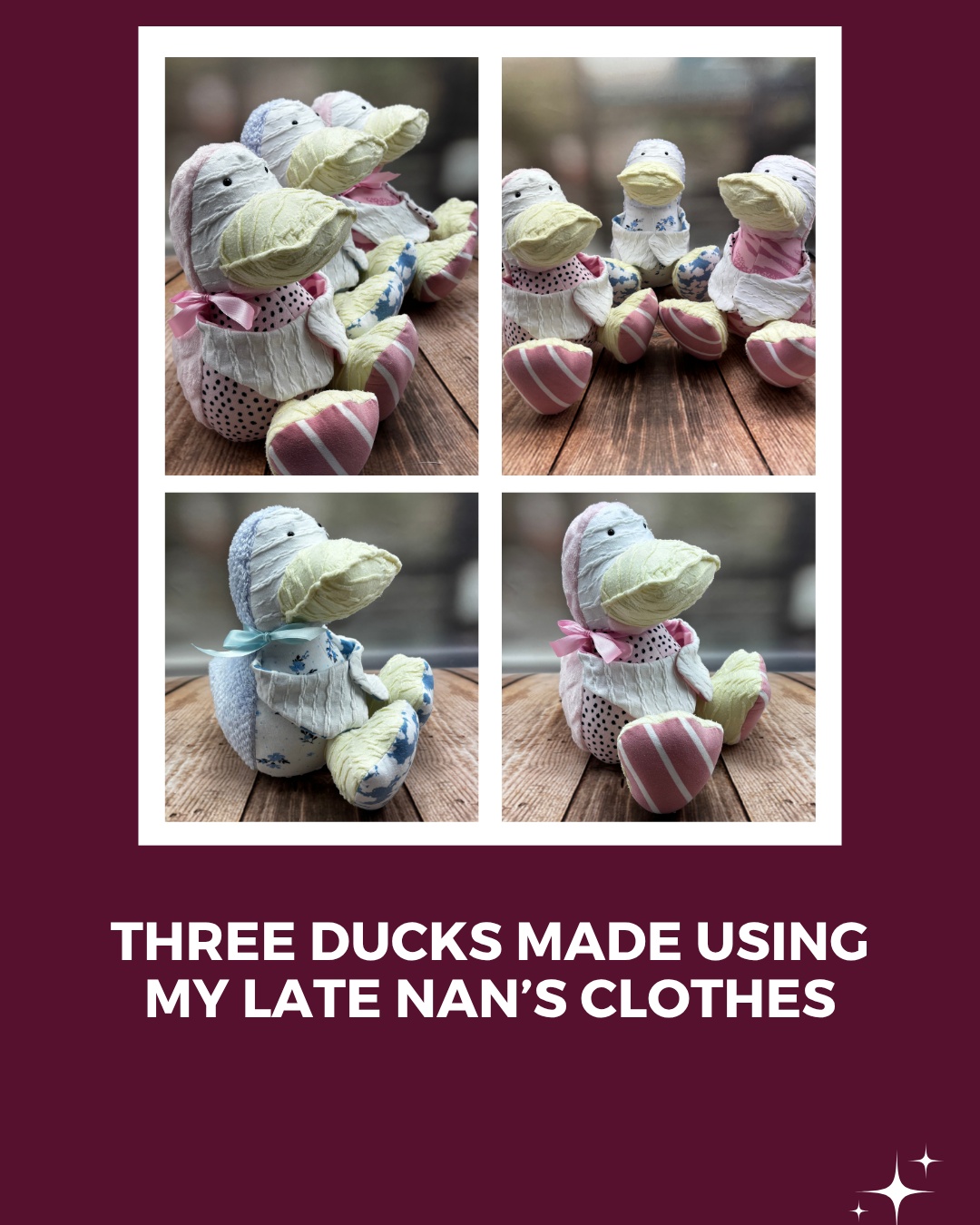When Jodie asked me to create three ducks from her late nan's clothes (two pink versions and one blue), I knew we'd craft something special for the whole family.
Creating multiple keepsakes in coordinating colours means several family members can have their own piece of nan to hold close, yet they're all connected through the same clothes and the same love.
I hope these ducks bring Jodie and her family comfort and keep their nan's loving memory alive.
#TracysTreasuredKeepsakes #SmallBusinessUK #PersonalisedKeepsakes #HertsCustomKeepsakes #HandmadeGiftsUK