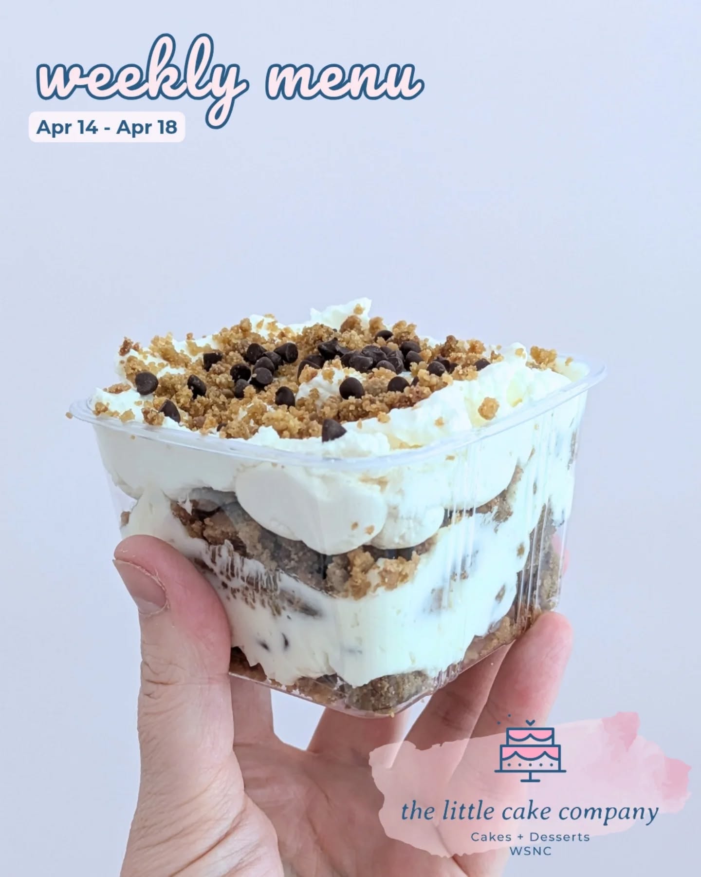 Happy Tuesday! We're open today 11 to 7 and have a case full of these delicious Choc Chip Cookie Cheesecake Parfaits 🤤✨