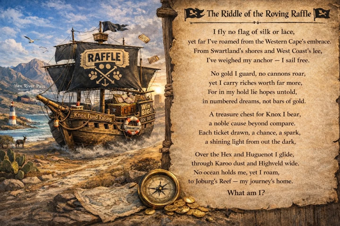 The pirate ship has left the wet Western Cape and will be headed to Gauteng where it will make its final rest.
Draw to take place before BIS @ Witwatersrand KC.
Tickets still available - DM me!!