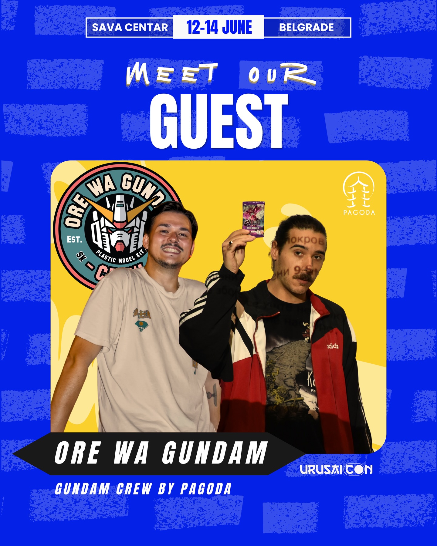 Urusai Con 2026 welcomes @pagoda_mk @stef.fonija @naze.shftd
Catch Ore Wa Gundam Crew by Pagoda hosting Gunpla workshops and bringing the world of Gundam building to life on site @urusai.con
🎫 Tickets available now @tickets.rs
PAGODA’s Gundam building club, “Ore Wa Gundam Crew,” is bringing together enthusiasts to celebrate their shared passion for building plastic models.
Founded in April 2024 by Viktor Glavinovski and Stefan Ristovski, the club focuses on assembling plastic model kits in various scales, with a particular emphasis on Gundam models. The first workshop was held on June 22, 2024, marking the start of the club’s regular activities. Today, “Ore Wa Gundam Crew” has grown to more than 70 members and continues to expand.