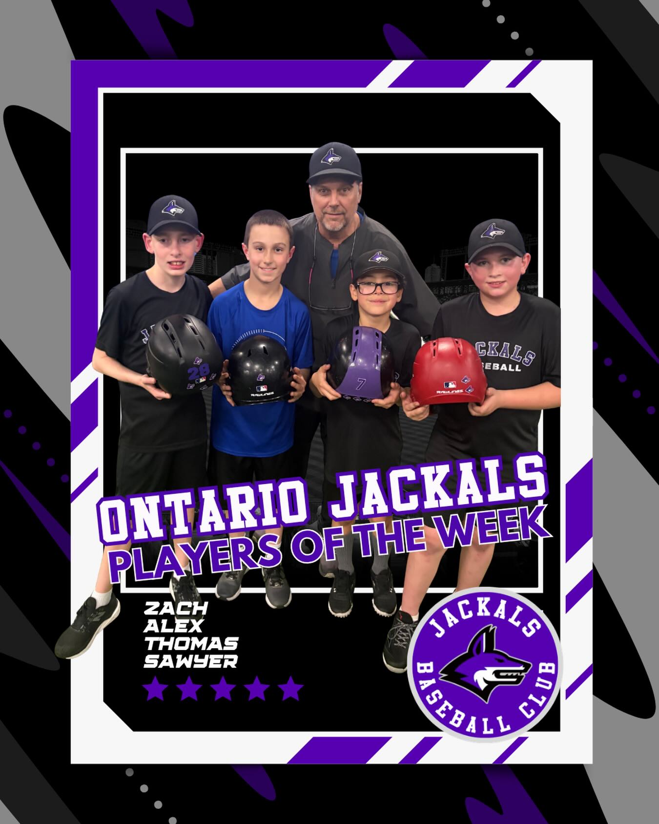 ONTARIO JACKALS – PLAYERS OF THE WEEK 🐺
At the Ontario Jackals, our Player of the Week program is about more than stats and highlights.
It’s about:
🔥 Showing up with effort
🧠 Growing your skills and mindset
🏆 Pushing yourself and your teammates
🤝 Competing the right way
📈 Becoming better than you were last week
Every player is challenged to bring their best in a positive training environment that promotes self-growth, healthy competition, and teamwork.
This isn’t just about who shines the brightest — it’s about who raises the standard for everyone.
🏆 Congratulations to Zach, Alex, Thomas and Sawyer!
Let’s keep setting the bar higher. 💪🐺
#OntarioJackals #PlayerOfTheWeek #EarnIt #TeamCulture #GrowthMindset
