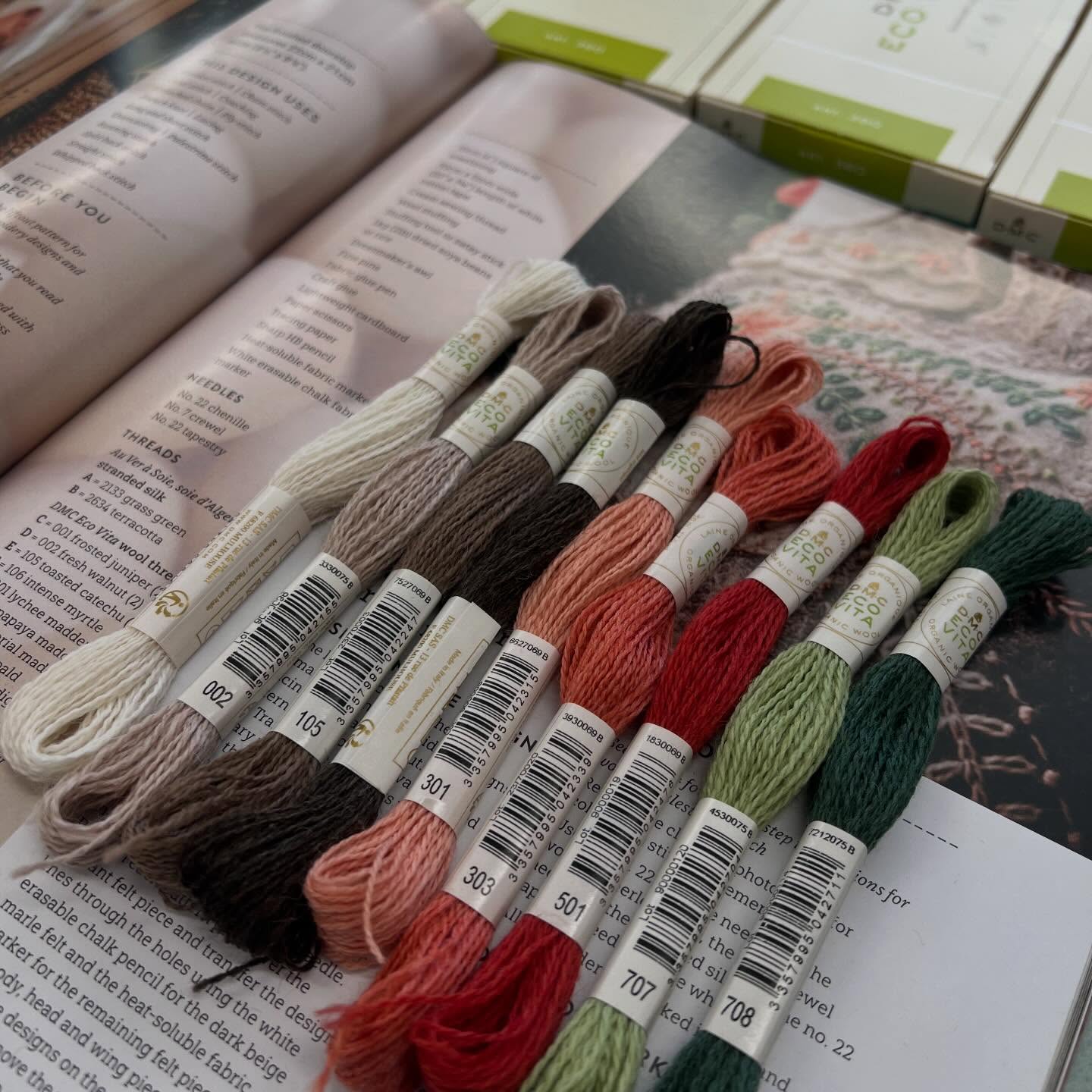 Yippppeeeeee!!! Back in stock - the @dmc_embroidery #ecovitathreads for #harniethehen. Finally we can all stitch these chickens. www.stitchmakers.co.nz/dmc-eco-vita-organic-wool-thread
