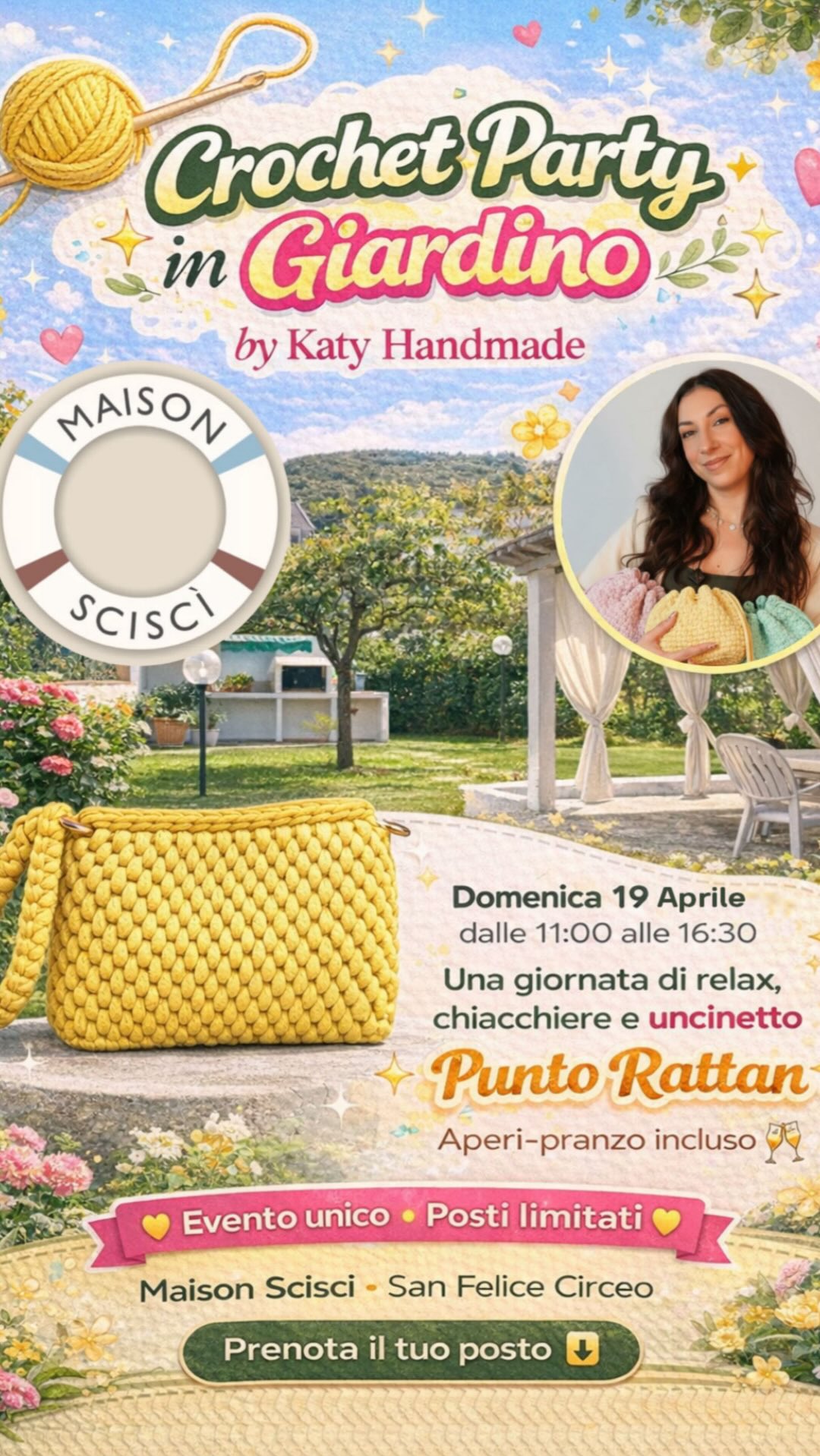 C’è un’immagine che ho nella testa da tempo: un giardino, il sole di aprile e la bellezza di creare qualcosa con le proprie mani insieme a persone con la mia stessa passione✨
Il 19 Aprile quel video che vedete all’inizio smette di essere un’idea e diventa realtà a Maison Sciscì (San Felice Circeo - LT) 🌿 Un pomeriggio dedicato al relax e alla scoperta di una nuova tecnica che vi farà innamorare🤩
‼️Abbiamo quasi raggiunto il sold-out: ultimissimi disponibili! ⏳
Se senti che è arrivato il momento di regalarti un po’ di tempo per te, scrivimi ‘SOGNO’ nei commenti o in DM e ti invierò tutte le info. Porta un’amica e venite a scoprire la magia dell’uncinetto in giardino! 🧶
📆 19 Aprile - Dalle ore 11:00 alle ore 16:30
📍 Maison Sciscì - San Felice Circeo (LT)
•••
#katyhandmade #workshopuncinetto #eventilazio #borseuncinetto #uncinettomoderno