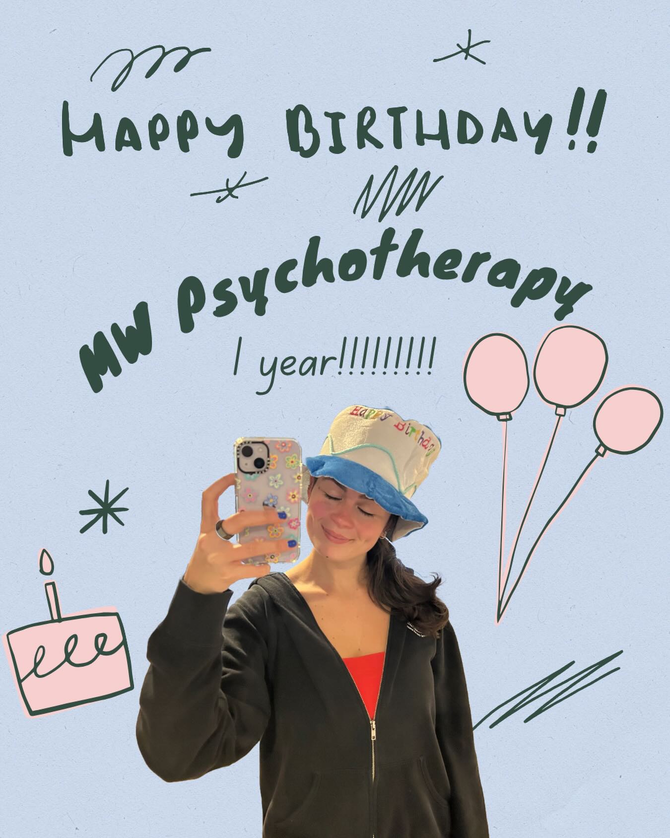 Today marks one year since I started my practice, MW Psychotherapy!!!! 🥳🎊🩵 probably the most nerve-wracking thing I’ve ever done, but it was also the best thing I’ve ever done. I’m so grateful to everyone that has supported me over the past year (and more), and has helped me get to where I am today.
I’m celebrating today by eating my favorite foods, reading outside, and of course, seeing clients 🤗
HBD MW Psychotherapy, LLC! ✨❣️