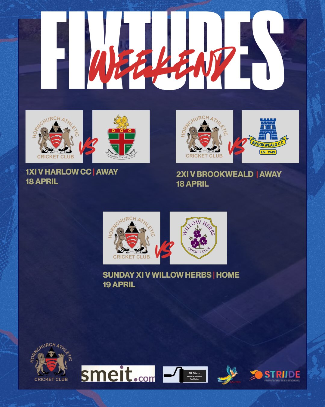 Team Announcement 📣
First week of cricket fixtures and we have 3 games for you, this weekend.
1XI play Harlow CC away🏏
2XI play Brookweald CC away 🏏
Sunday XI are hosting Willow Herbs at Hylands 🏠🏏