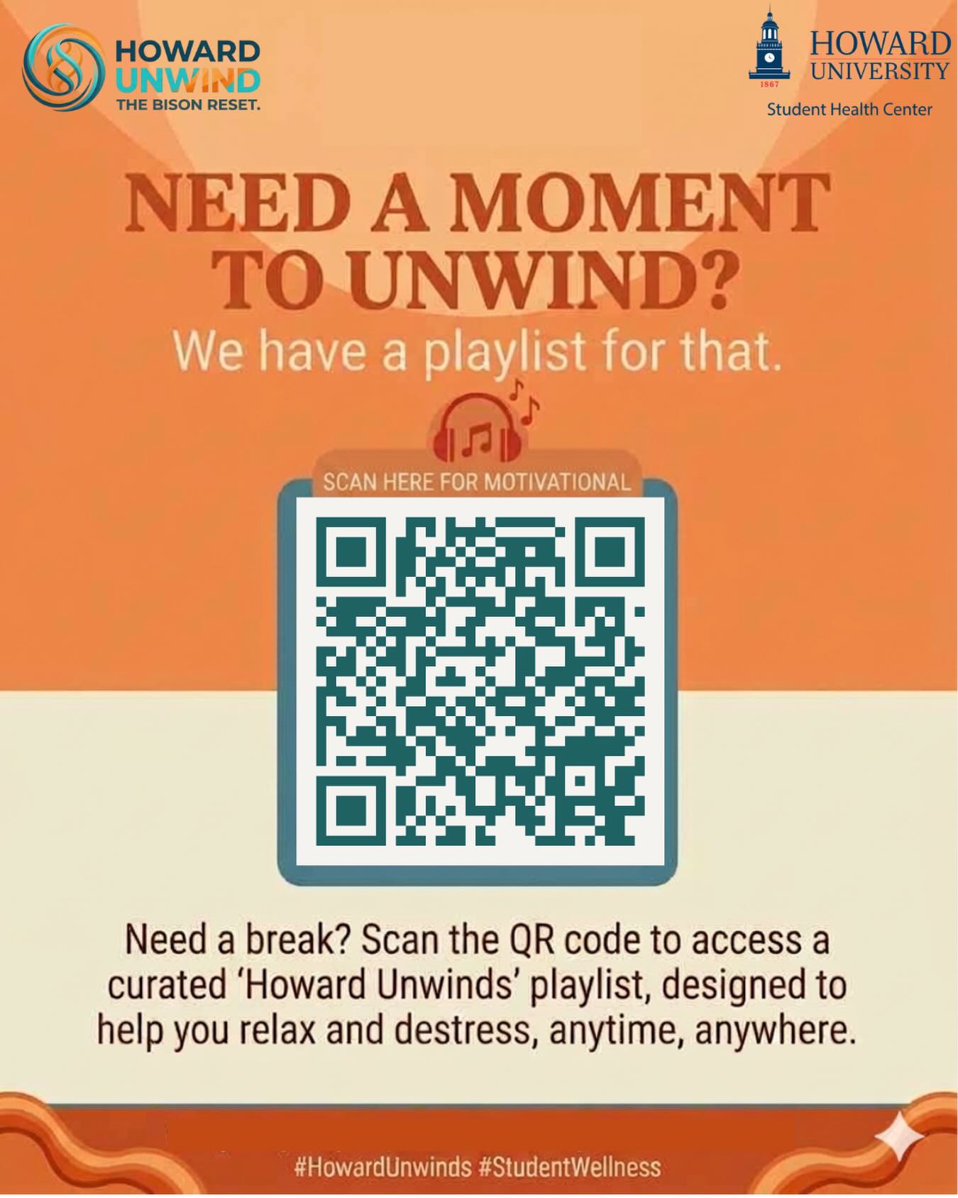 When words fail, music speaks 🎵🎤 🎧 What songs help you unwind or motivate you to keep going?
#bisonreset #howardunwind #studentwellness #stressawareness