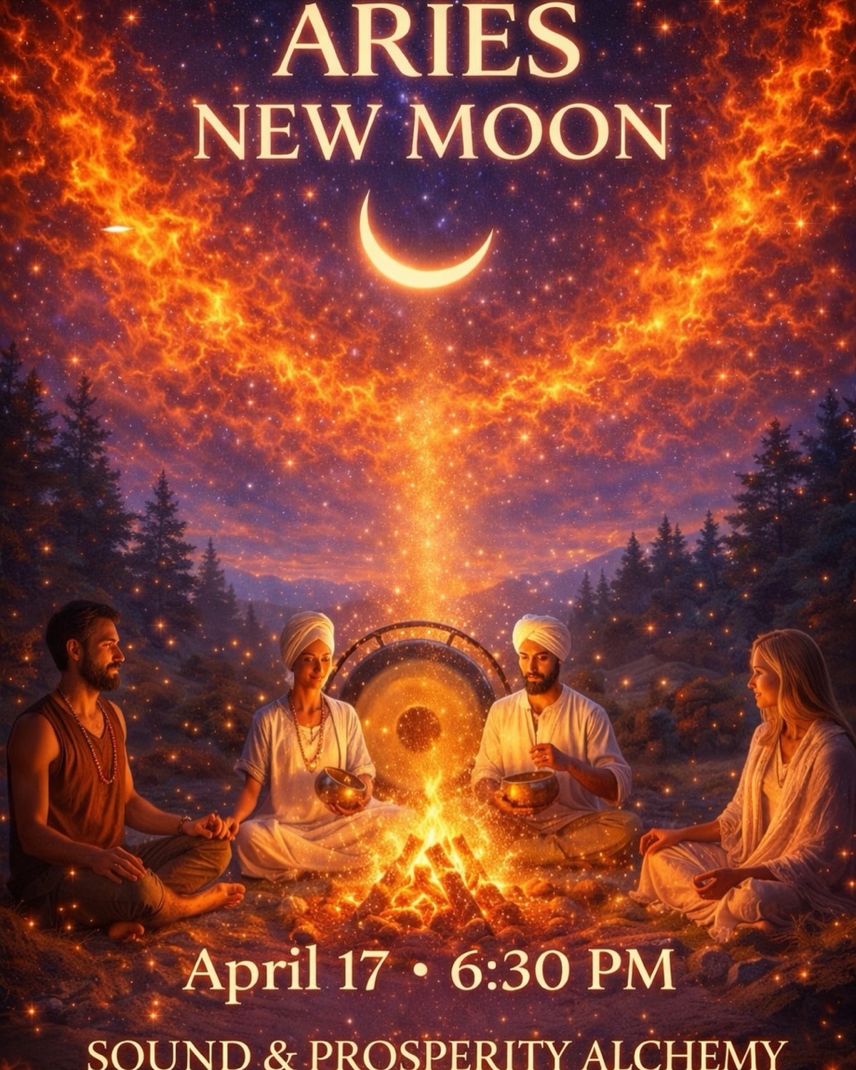 This is an ignition point.
The Aries New Moon opens a doorway for new beginnings, courage and action. With so much fire building in the zodiac, we have a choice to either force and push our agenda or to work with the fire consciously letting it ignite our intentions for New Earth. Fire can purify and burn through what is ready to go, but it can also be directed as a life force, creation element. Never before have we seen an astrological chart like this! It’s time for a reset!
Join us for this Sound & Prosperity Alchemy fire ceremony. We’ll sit with the fire, learn about the planetary alignments, work with breath, mantra, and sound to clear obstacles in our path and set powerful, aligned intentions for what is ready to grow.
Your Intention gives it form
The Planets in Aries bring the spark.
Our Breath gives it life.
Your Sound gives it direction.
This is where we begin a new life with more clarity, more purpose and more in alignment with who we are becoming.
#AriesNewMoon #FireCeremony #SoundHealing #Breathwork #Mantra Prosperity NewMoonRitual KundaliniYoga CommuniTeaYoga IntentionSetting