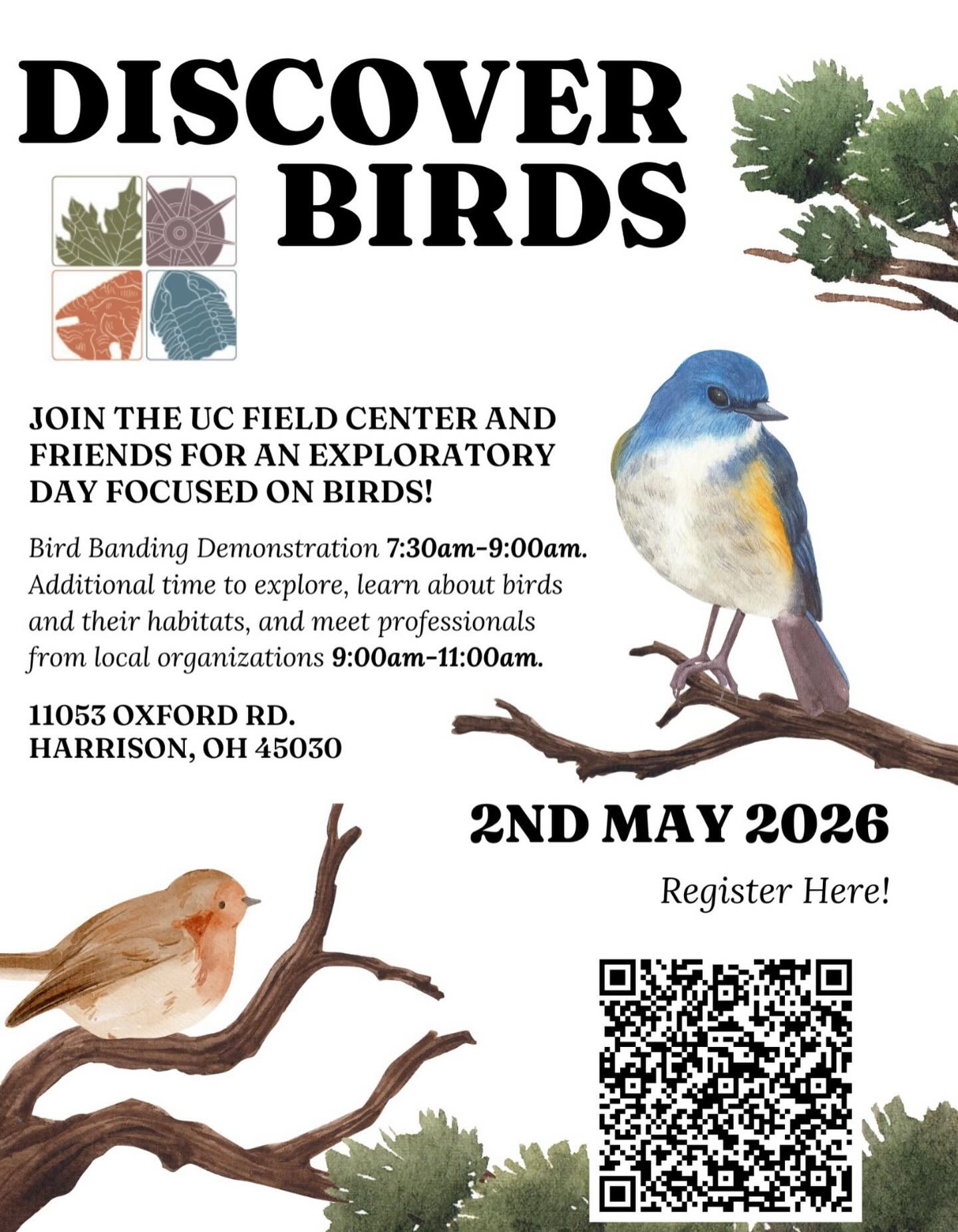 Mark your calendars for our Discover Birds event May 2nd! Join us if you’d like to learn more about birds and watch a bird banding demonstration! 🐦⬛🦜