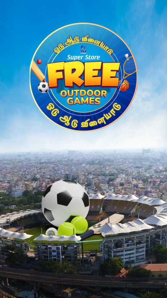 The sky is falling... with FUN!
Grab your free sports gear this summer at Super Saravana Stores.
Let’s make this the most active holidays yet!
#SaravanaStores #SummerSurprise #FreeOutdoorGames #CGIAnimation #SummerCampaign