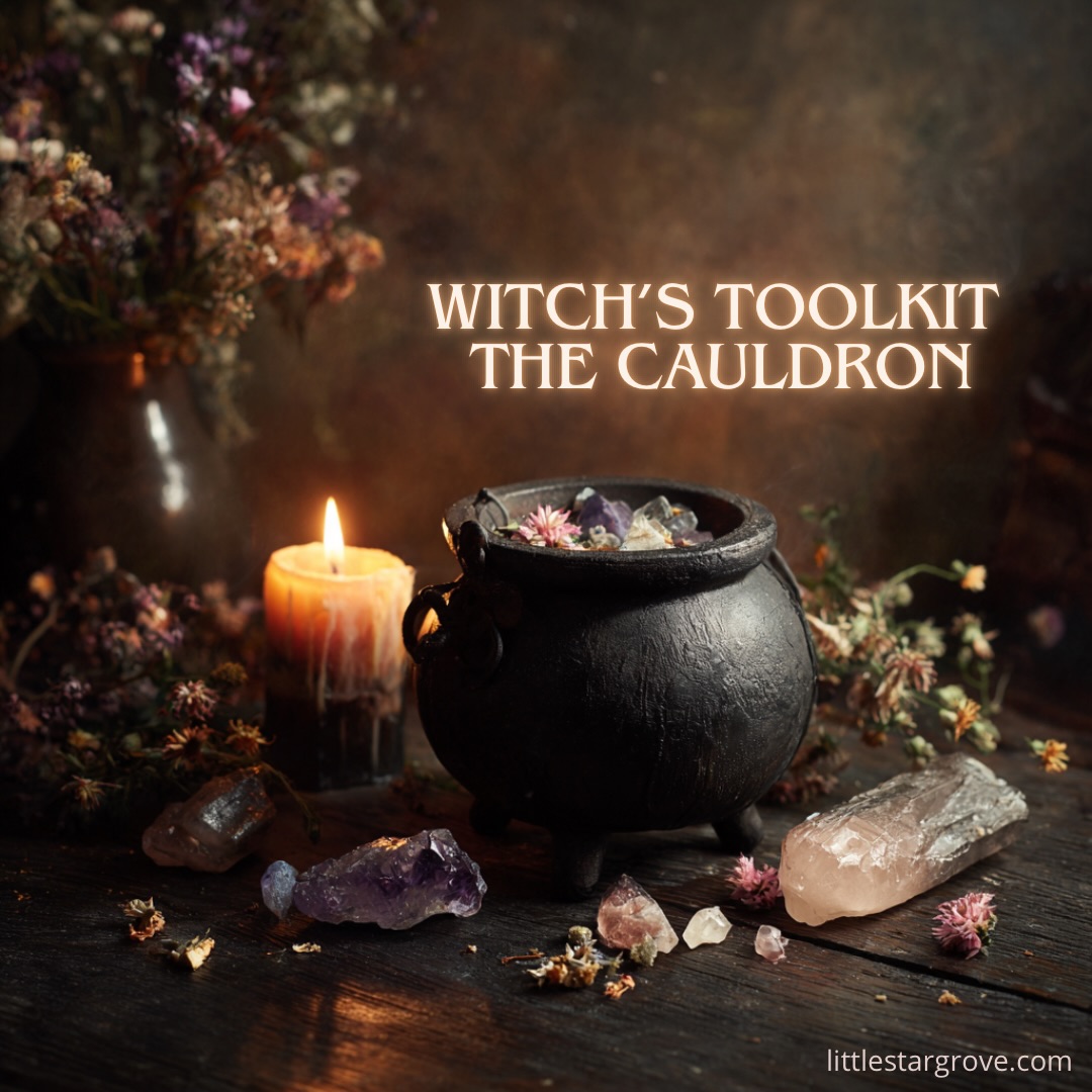 Witch’s toolkit: The cauldron - meaning & how to use it
If the wand directs energy, the athame sets boundaries, and the chalice teaches us how to receive… then the cauldron is where the magic happens. It’s the place where things begin to shift. Where something old is released, something new is created, and something in between transforms. And yes, it’s also probably the most stereotypically witchy tool of them all (we can thank fairytales for that).
I have two cauldrons on my altar, and I genuinely love working with them. There’s something satisfying about writing something down, placing it inside, and watching it transform. There’s also something a little funny about using a tool so strongly associated with witches in movies… and then realizing how grounding and meaningful it actually feels.
Let’s see more about this tool.