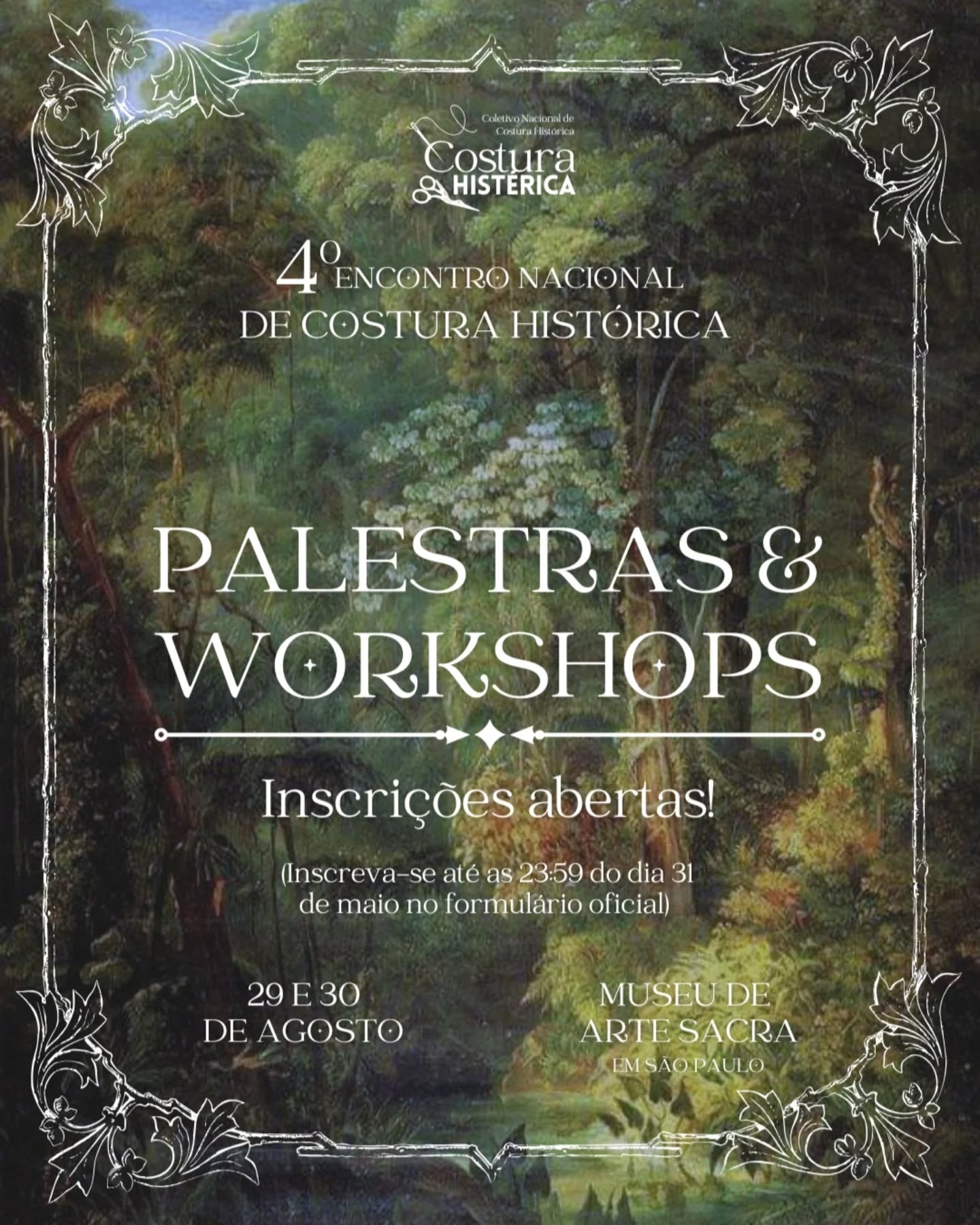 🎆 Com grande alegria abrimos o primeiro ano de workshops e palestras do Coletivo Nacional de Costura Histórica - Costura Histérica ✂️
📢 Convidamos pesquisadores, historiadores e recriadores com pesquisa acadêmica ou independente a construir juntos mais uma tradição a ser acrescentada ao já tradicional encontro anual do Coletivo.
📝 É o momento de divulgar nossas pesquisas e crescermos juntos em todas as esferas!
📚 Acadêmicos experientes e pesquisadores independentes que gostariam de iniciar sua divulgação de pesquisa, terão a oportunidade de compartilhar experiências em diversos níveis, mutuamente.
✅️ O link para o formulário de inscrição está na Bio!
🗓 O Evento acontece nos dias 29 e 30 de Agosto de 2026 no Museu de Arte Sacra em São Paulo,
sendo o PRIMEIRO dia com palestras e workshops. (Horários ainda a confirmar).
❗️As inscrições estarão abertas até o dia 31 de maio.
#endch2026
#encontrodecosturahistorica #costurahistorica #historiadamoda #costuracriativa