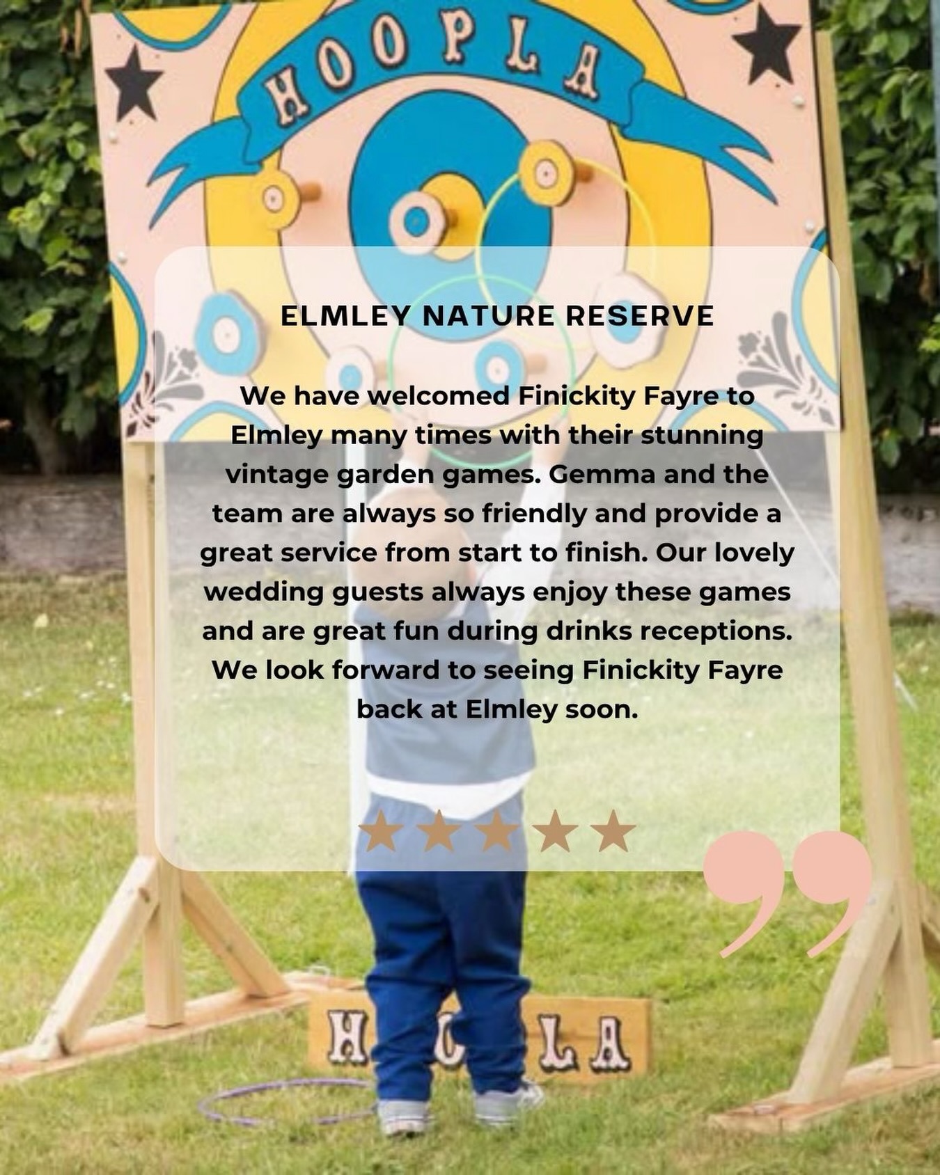 ✨We are thrilled to announce we are now a recommended supplier at Elmley Nature Reserve! Our handmade fairground games and classic lawn games are perfect for this rustic venue filled with outdoor charm and nature’s best bits. It’s the perfect setting for relaxed, joyful moments and a little friendly competition 💛
Here’s what the venue said about us💕
“We have welcomed Finickity Fayre to Elmley many times with their stunning vintage garden games. Gemma and the team are always so friendly and provide a great service from start to finish. Our lovely wedding guests always enjoy these games and are great fun during drinks receptions.
We look forward to seeing Finickity Fayre back at Elmley soon.”
Planning your wedding at Elmley Nature Reserve in 2026 or 2027? Our giant outdoor games are the perfect addition to your drinks reception; get in touch today ✨
💒 @elmleynature
📸 @camilla_harney_photography
#Kentweddings
#Elmleynaturereserve
#Weddingsinkent
#minigolf
#CircusGames