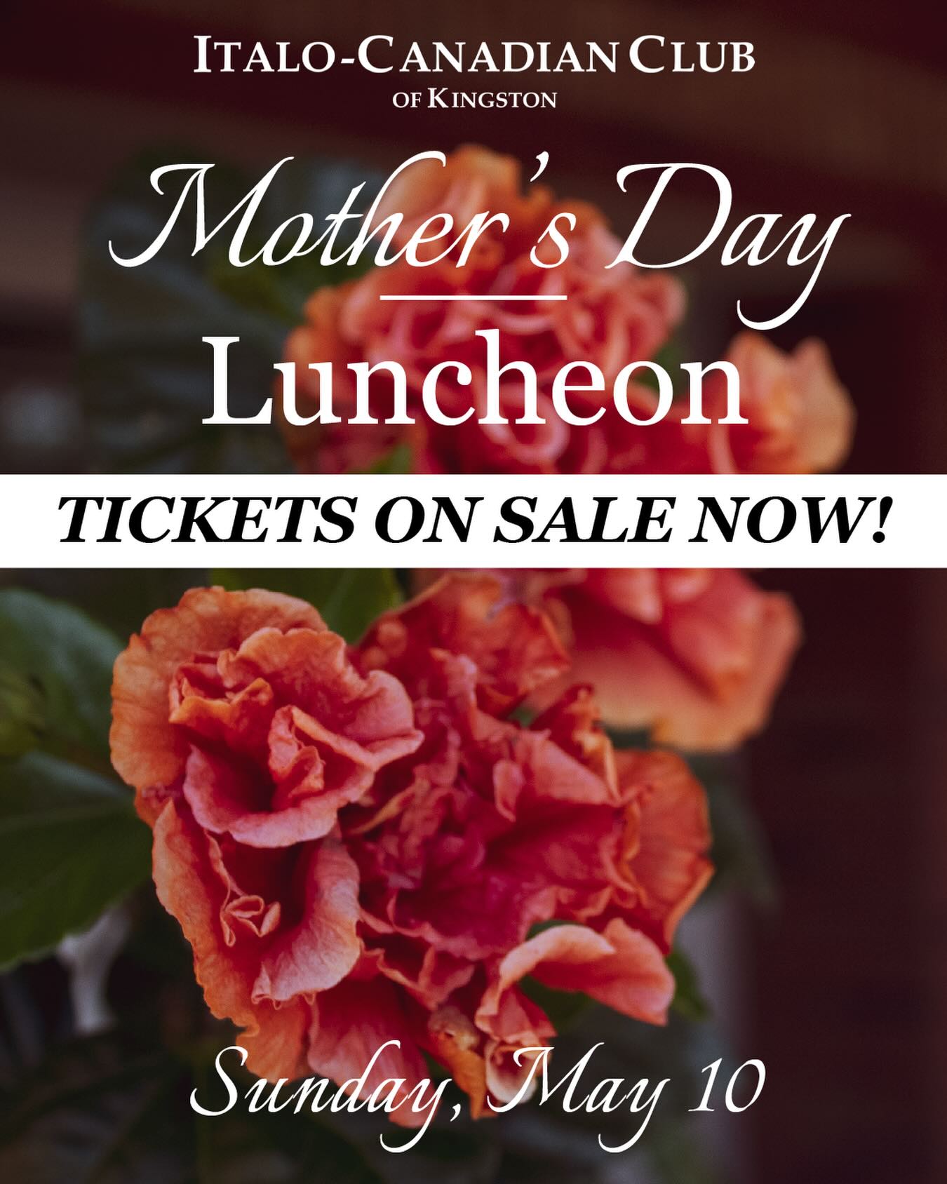 Celebrate the mother figure(s) in your life with a heartfelt afternoon at the Italo-Canadian Club’s Mother’s Day Lunch on Sunday, May 10 from 12:00–2:00 PM.
Join us for a warm, family-friendly gathering featuring a delicious buffet. Bar will be open so you can toast to Mom! (Mimosas, anyone? 🥂)
🎟️ Tickets are now available!
Secure your spot early and take advantage of Early Bird pricing before April 30.
👉 Get your tickets today: https://www.icckingston.com/event-details/mothers-day-luncheon
📞 Or call 613-542-9323
#MothersDayKingston #YGKEvents #SupportLocalYGK #FamilyTraditions #CelebrateMom