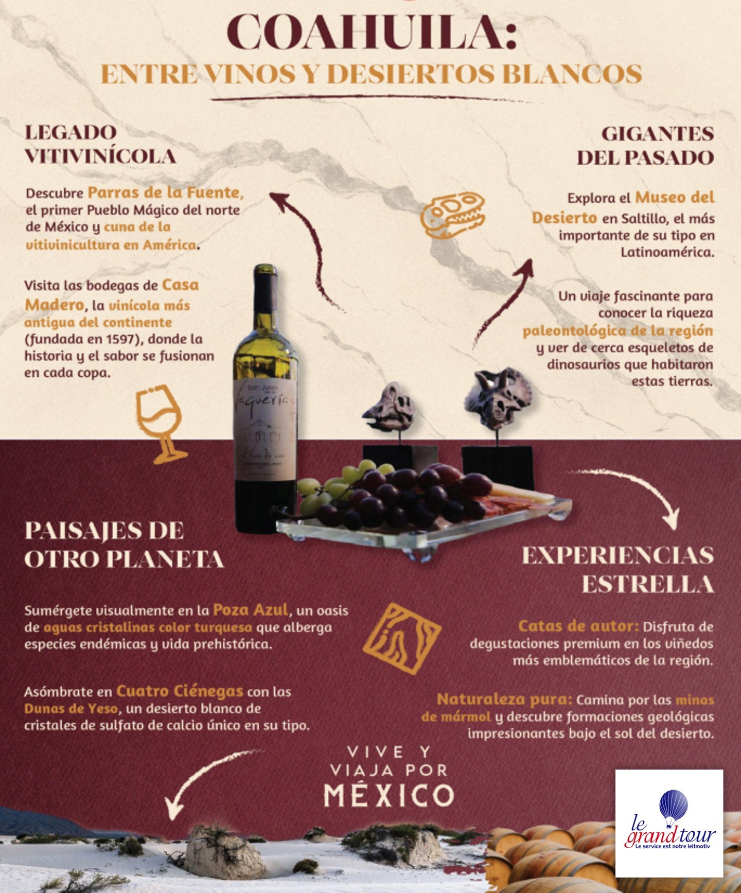 Desde los paisajes surrealistas de Cuatro Ciénegas hasta el encanto colonial de sus Pueblos Mágicos, Coahuila lo tiene todo. 🍷 Prepárate para catar los mejores vinos, explorar dunas blancas y vivir atardeceres que parecen de otro planeta.
#Coahuila #PueblosMagicos #VisitaMexico