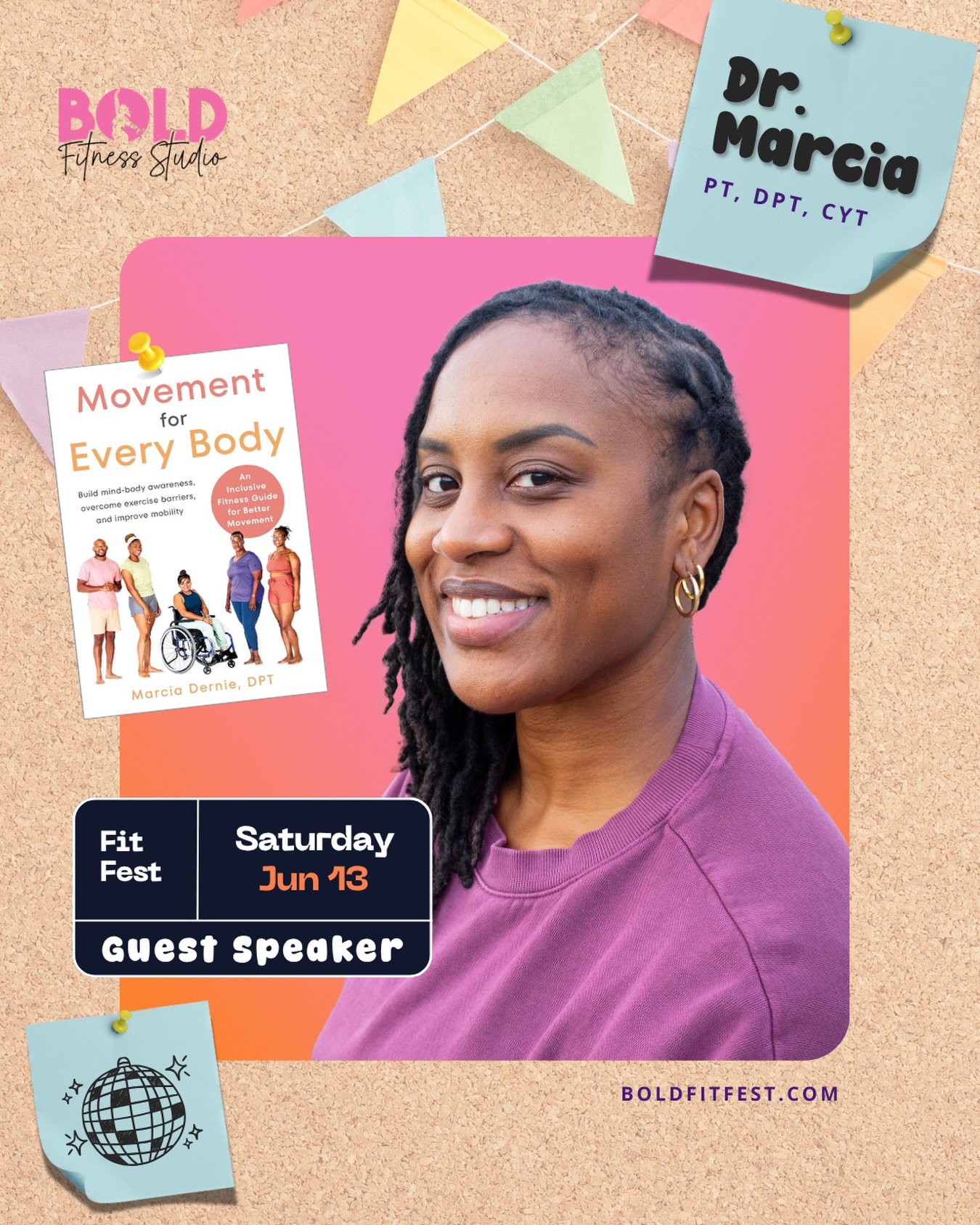🎉 FITFEST 2026 ANNOUNCEMENT 🎉
We are VERY excited and honored to announce that Dr. Marcia, author of Movement for Every Body, will be joining us for FitFest 2026 as a guest speaker!
Dr. Marcia is a doctor of physical therapy, yoga teacher, and powerlifting strongwoman! 💥 She is a huge believer in body autonomy and using the right movement as medicine! I am so incredibly thrilled to have someone so aligned with our mission as a guest. She has so much to teach myself & our community, I know her workshop will stick with us 💗
Everyone please follow @movewithmarcia on Instagram and TikTok & help us welcome her to the Bold family! 💕
#fitnessforeverybody #moveswithmarcia #movementismedicine #womenswellness #wellnessretreat
