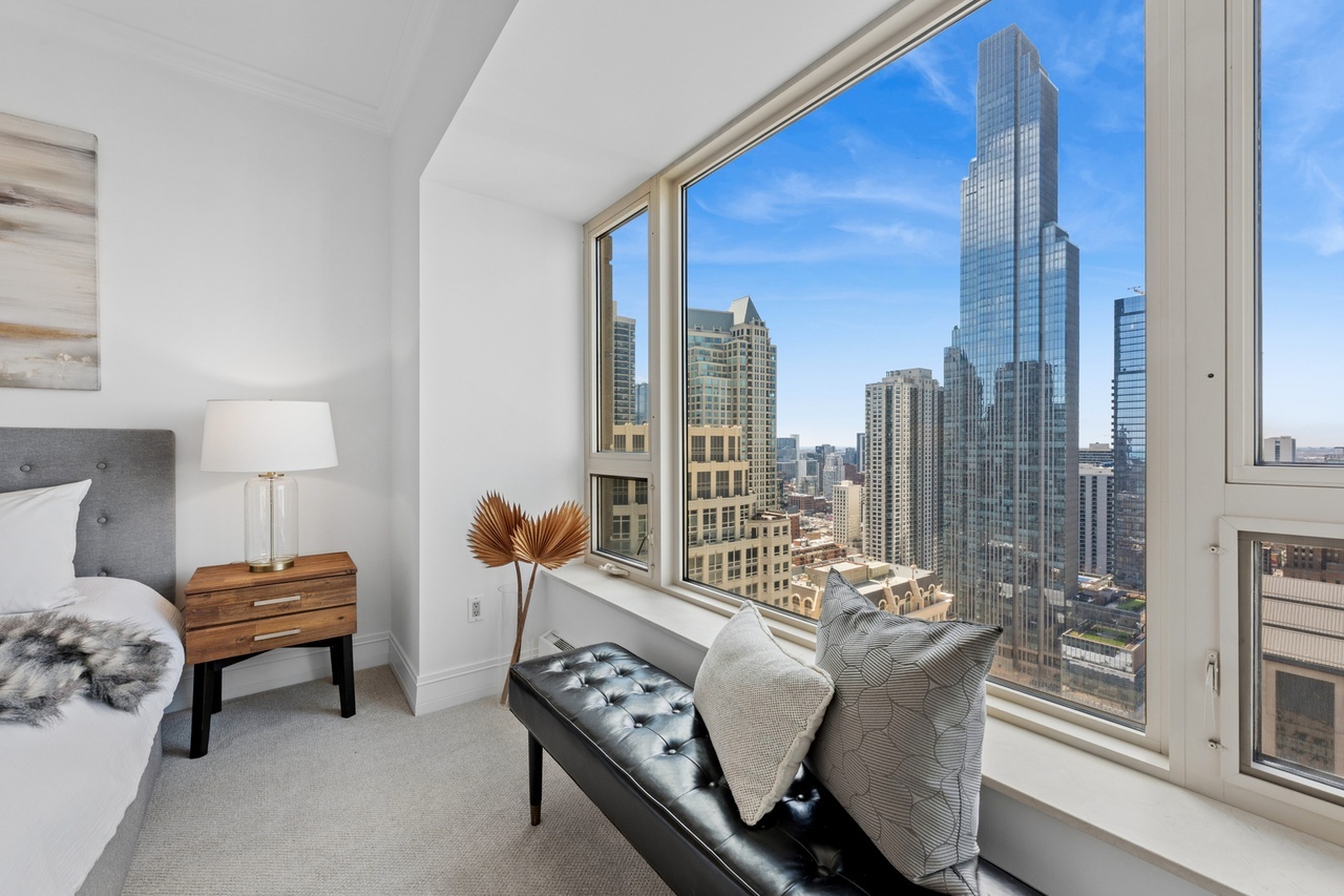 Views for days from this primary bedroom 🤩 #skyline #chicago #chicagorealestate #havenhomestager #chicagohomestaging #stagingworks #stagingsells #staging #homestaging