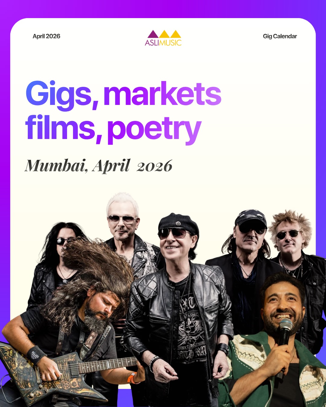 April is shaping up to be a month where Mumbai’s pulse shifts frequencies in the best way possible.
Many vibes are set. Find yours! We’ll see you at the gigs! 🎸 🎻 ⭐
#AslisPicks #MumbaiLive #SupportLocalArtists #IndianIndie #LiveMusicMumbai