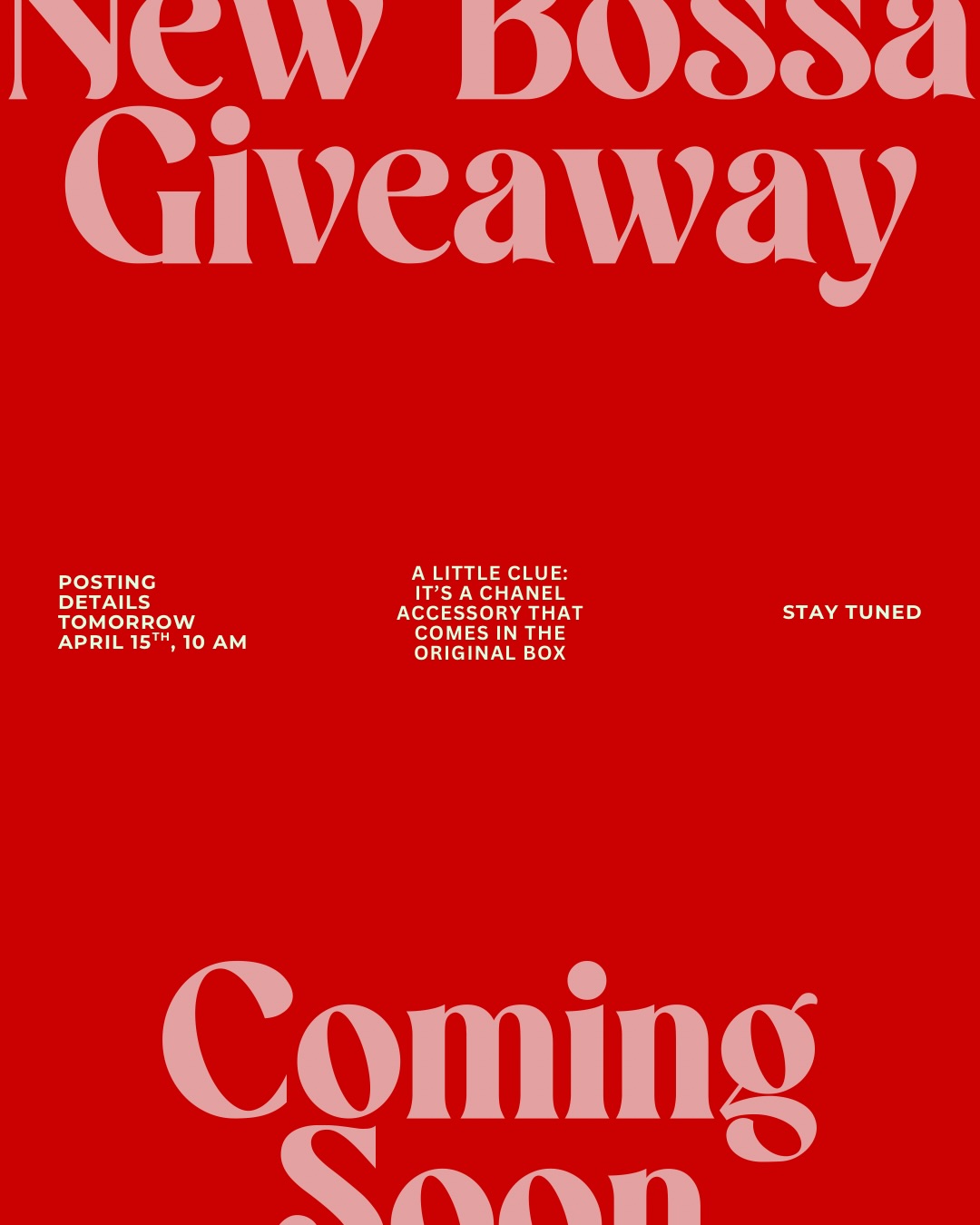 A new Bossa giveaway is coming! Details coming in tomorrow!