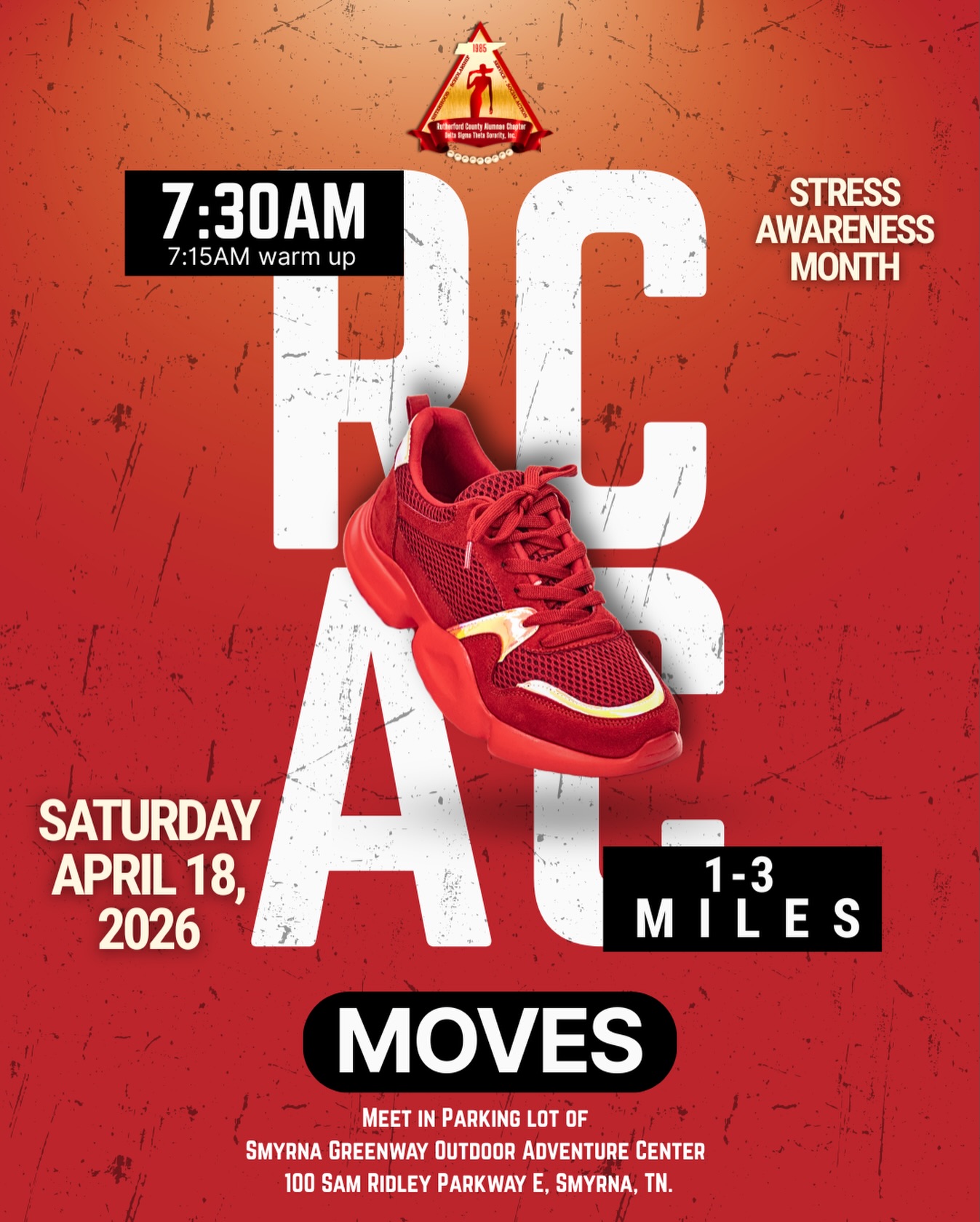 Let’s get moving Rutherford County! Join us Saturday, April 18th at 7:30am, for our Monthly wellness walk! Meet us 15 minutes early for warm up! #rcacdeltas #rutherfordcountytn #deltasigmatheta #walk