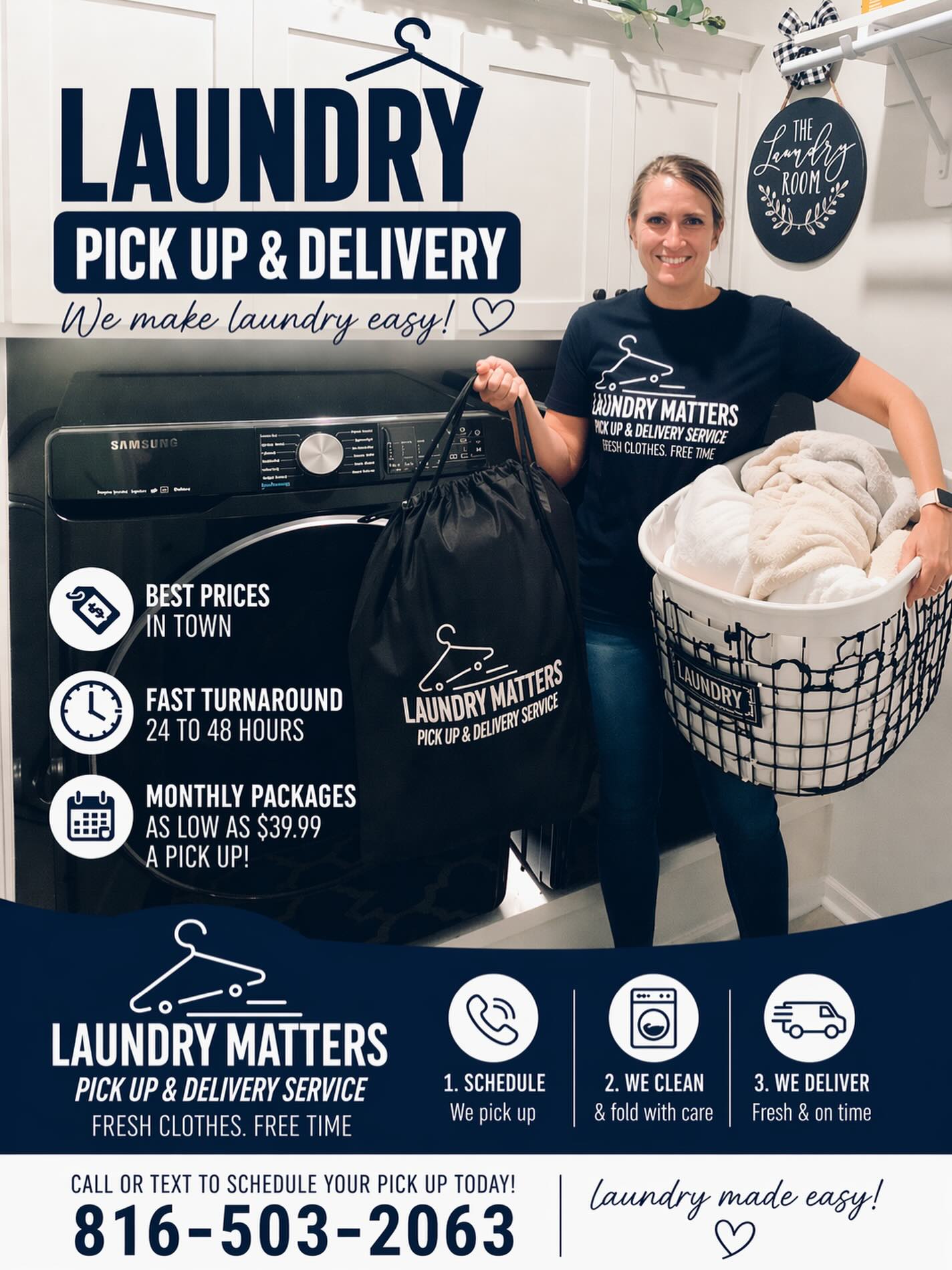 ✨ Laundry piling up? We’ve got you covered!
At Laundry Matters, we make life easier with our pick up & delivery laundry service 🧺🚚
✔️ Best prices in town
✔️ 24–48 hour turnaround
✔️ Monthly packages starting as low as $39.99 per pickup
No more spending your time doing laundry — enjoy fresh clothes & free time instead 💙
Call or text to schedule your pickup today: 816-503-2063
#LaundryService #PickupAndDelivery #LaundryMatters #BusyLifeMadeEasy #FreshClothes FreeTime LocalBusiness