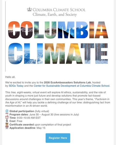 Columbia University Climate School: 2026 EcoAmbassadors Solutions Lab APPLICATION OPEN