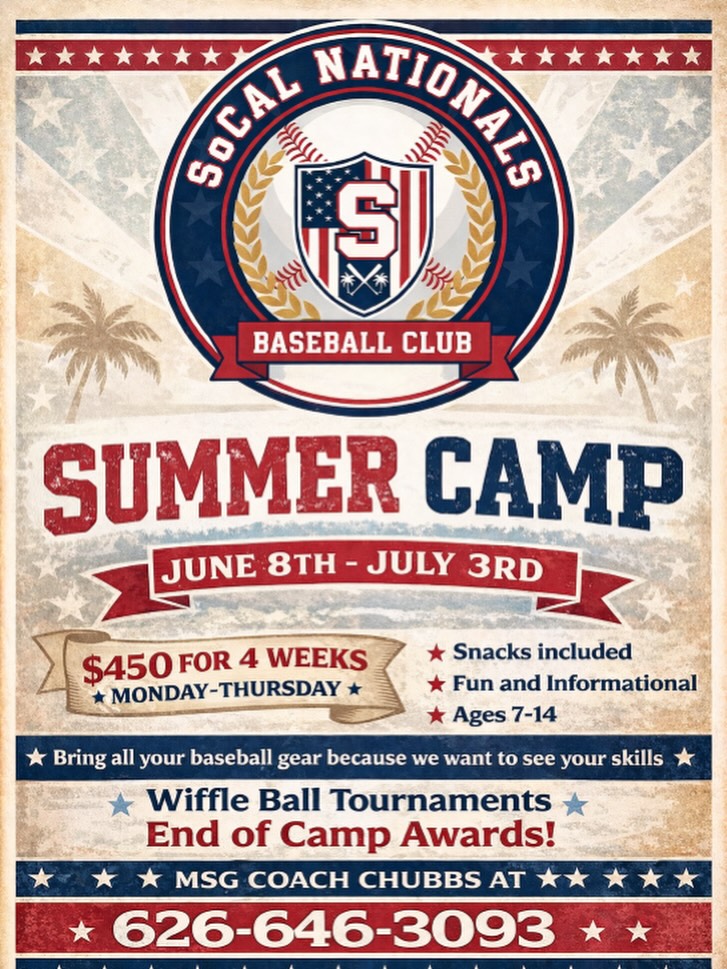 BIG NEWS 📢
SoCal Summer Camp‼️⚾️
Contact Coach Chubbs Martinez for Details